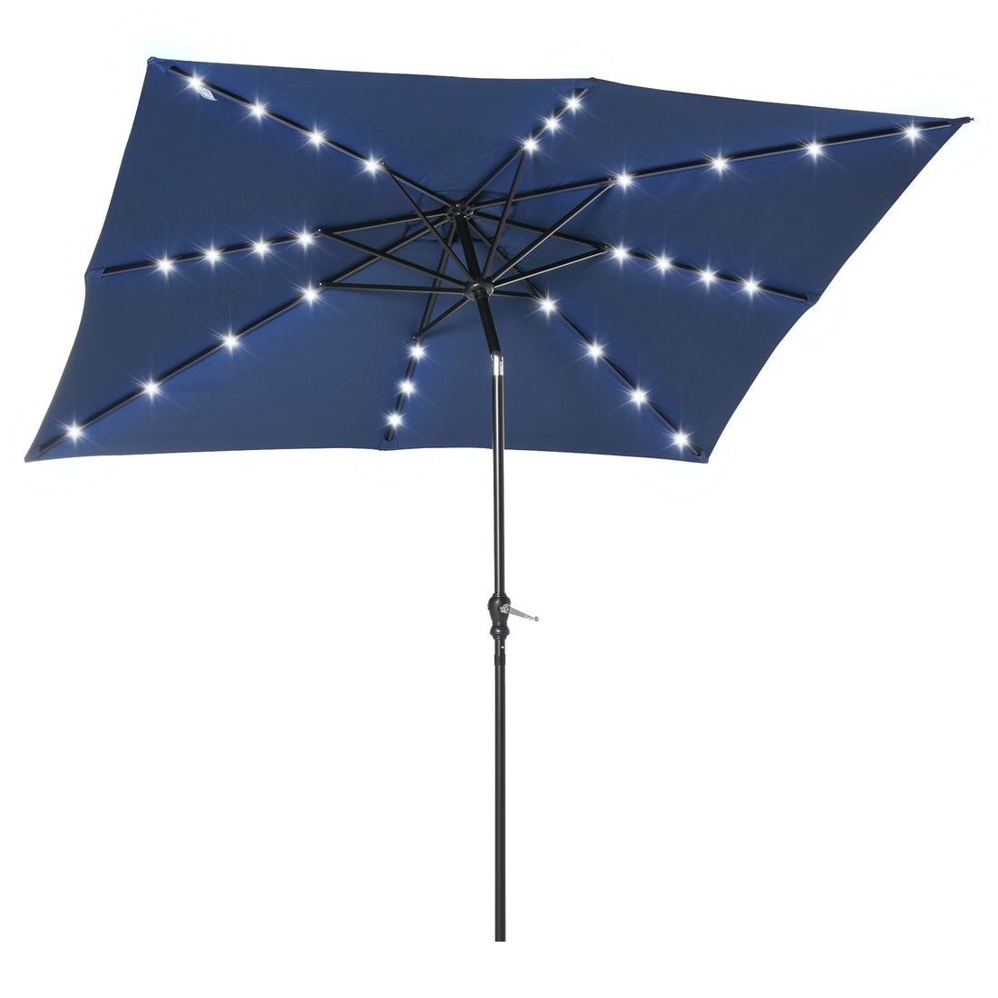 Outsunny 9' X 7' Solar Umbrella, Led Lighted Patio Umbrella For Table Or Base With Tilt & Crank, Outdoor Umbrella For Garden, Deck, Backyard, Pool, Beach, Blue Blue Steel