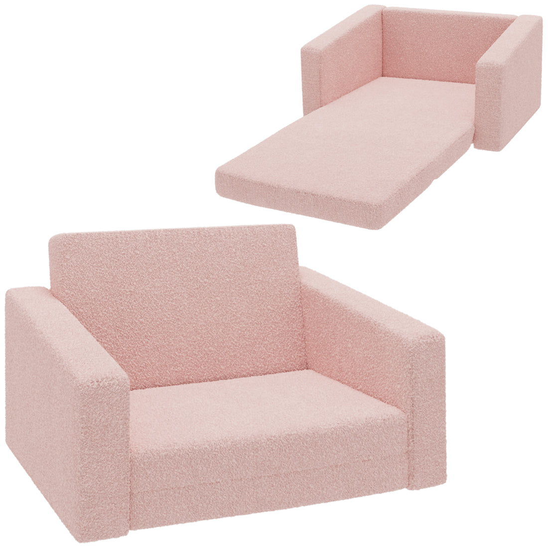 Qaba Kids Sofa, 2 In 1 Kids Fold Out Chair Convertible Sofa To Lounger With Washable Cover For Boys And Girls, Playroom Or Bedroom Use, Pink Pink Foam