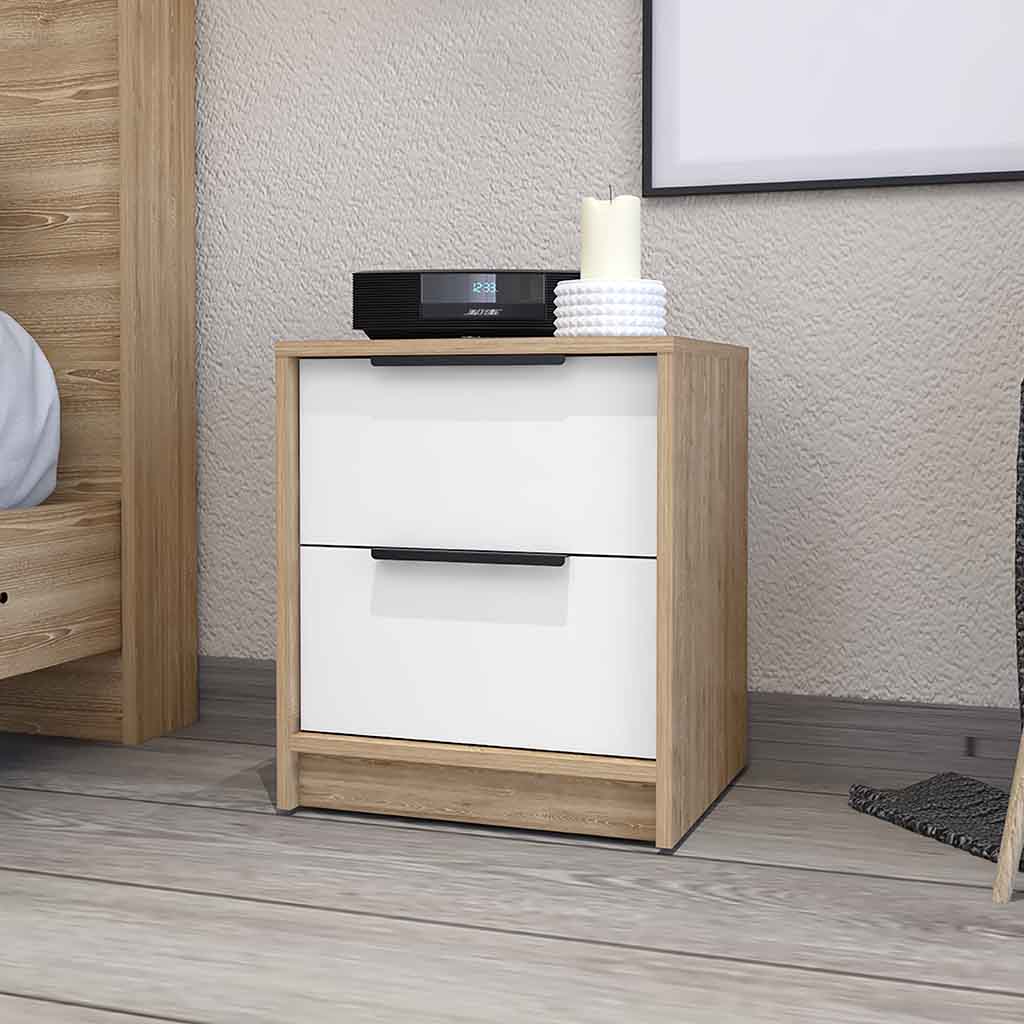 Washington Nightstand, Two Large Drawers Multicolor 2 Drawers Bedroom Open Storage Modern Shelving Melamine Engineered Wood