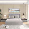 Queen Size Bed Frame With 4 Storage Drawers And Wingback Headboard, Button Tufted Design, Light Grey Queen Light Gray Linen