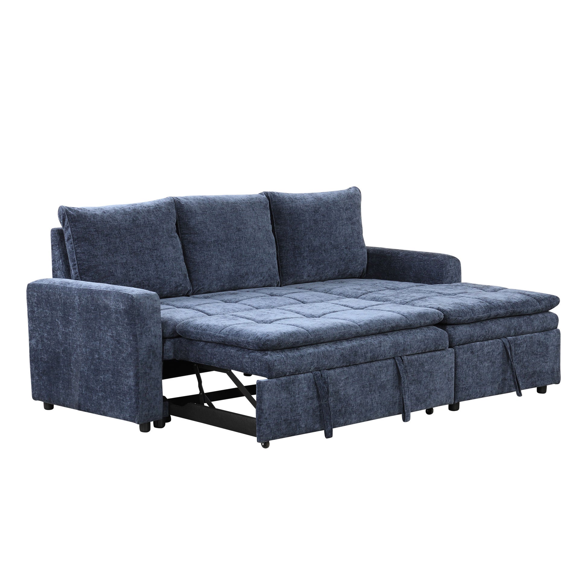 Soft Upholstered Sectional Sofa Bed With Storage Space, Suitable For Living Rooms And Apartments. Blue Wood Polyester 3 Seat