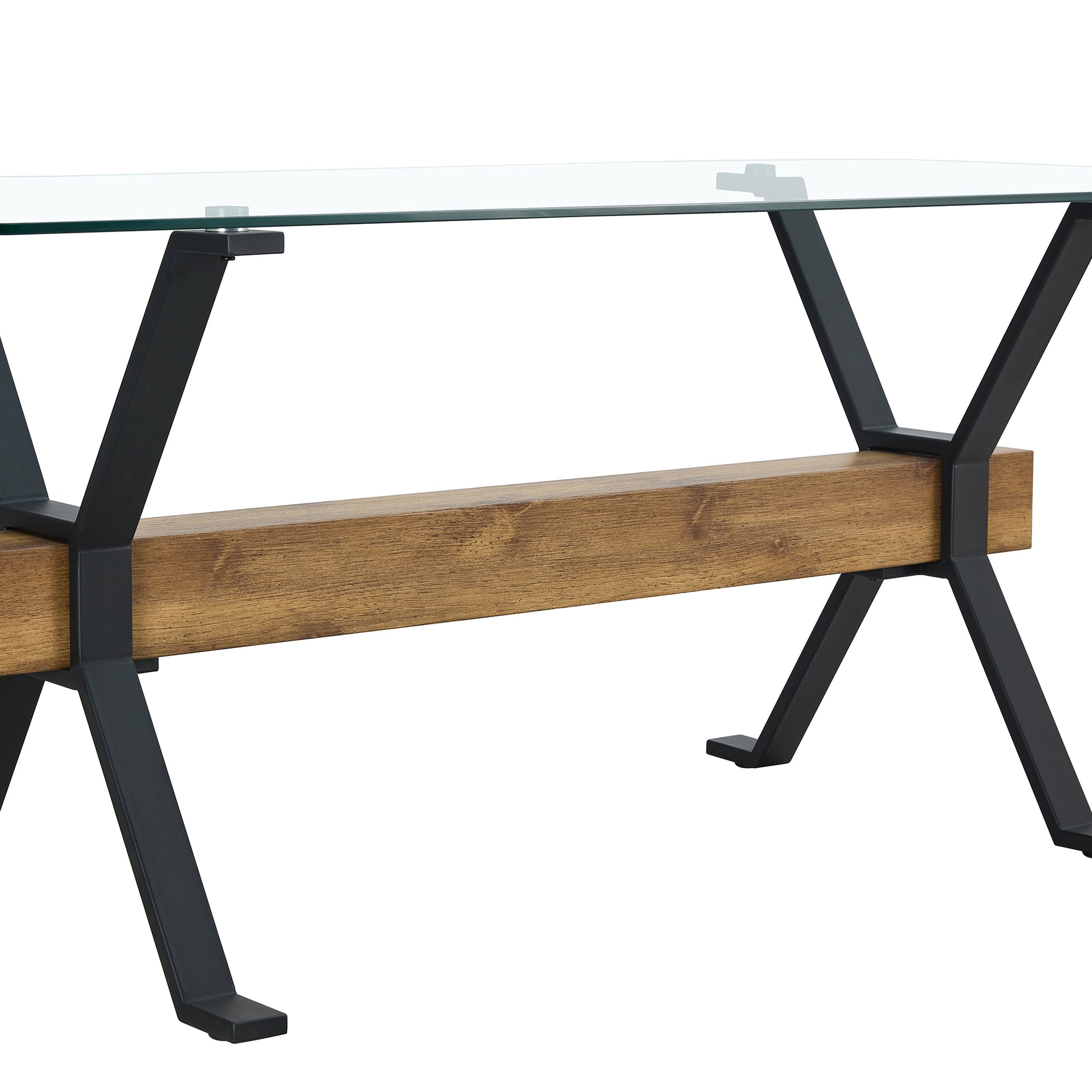 Dining Table. Modern Tempered Glass Dining Table. Large Modern Office Desk With Black Metal Legs And Mdf Crossbars, Suitable For Home And Office Use. 4 High End Cushioned Seats.F1105 C 1162 Transparent Mdf Glass