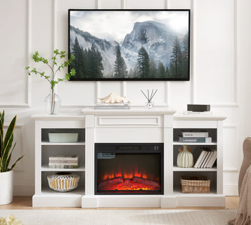 Media Console Table With Large Storage Cabinet, With 23" Fireplace Insert, For Tv Up To 70'', Modern Tv Media Entertaionment Stand, White, 65.75"W*17"D*32.48"H White 39 Inches Or Less Mdf