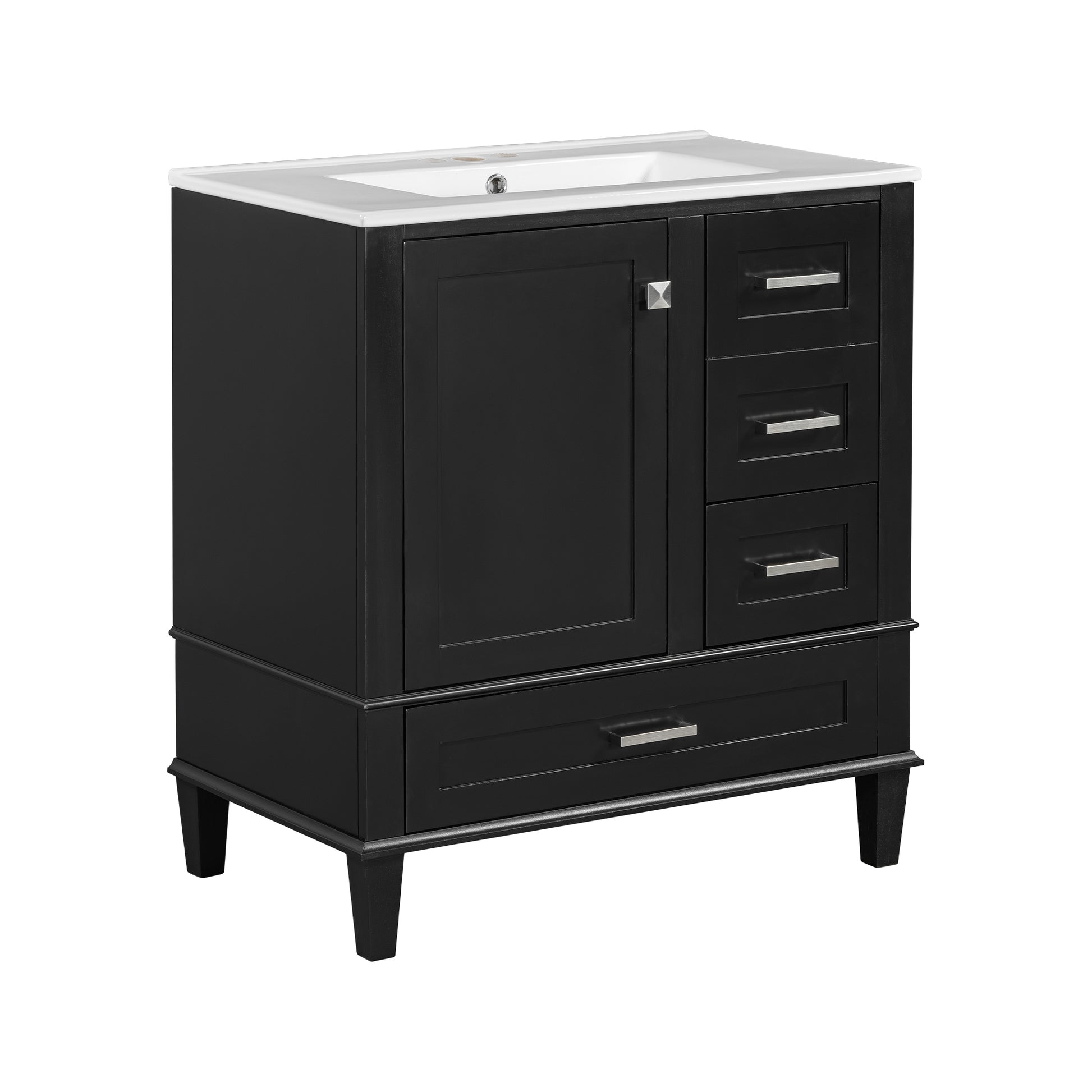 30" Bathroom Vanitymodern Bathroom Cabinet With Sink Combo Set, Bathroom Storage Cabinet With A Soft Closing Door And 3 Drawers, Solid Wood Frame Black Black Bathroom Solid Wood Mdf