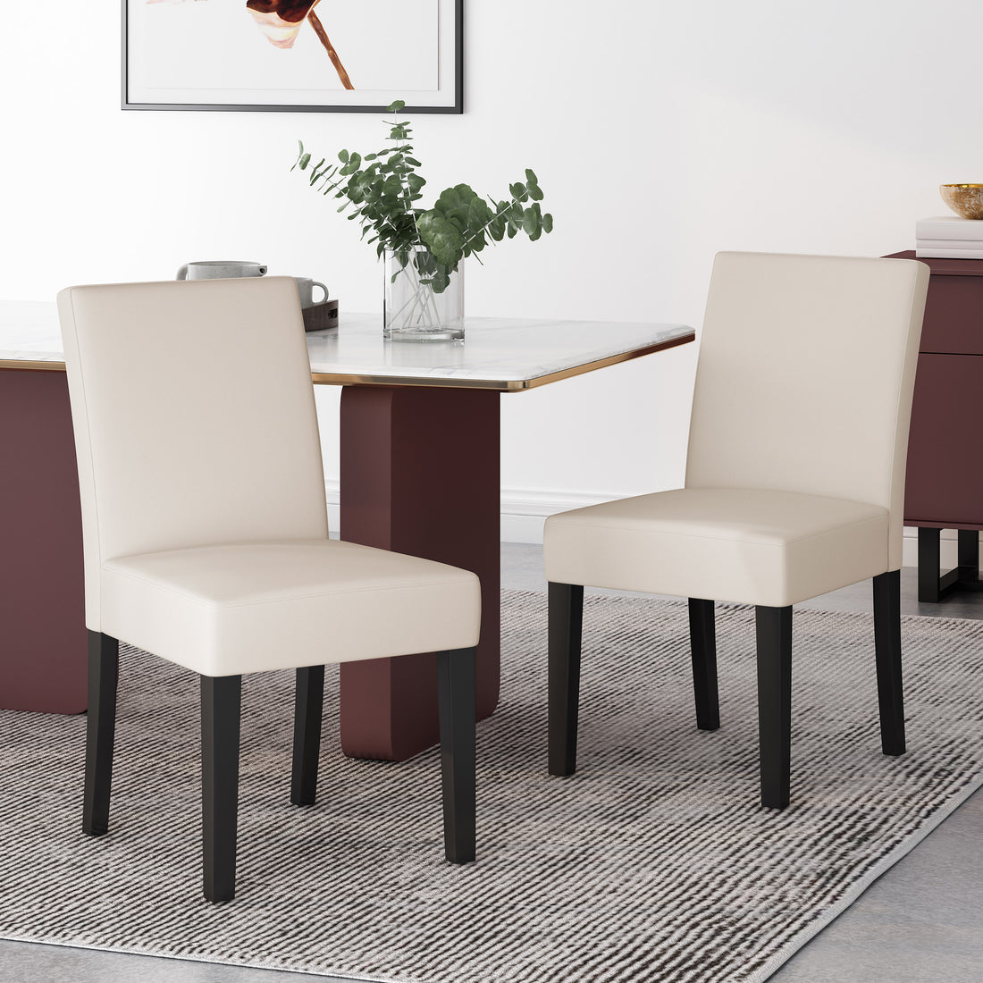 Dining Chair Beige Fabric