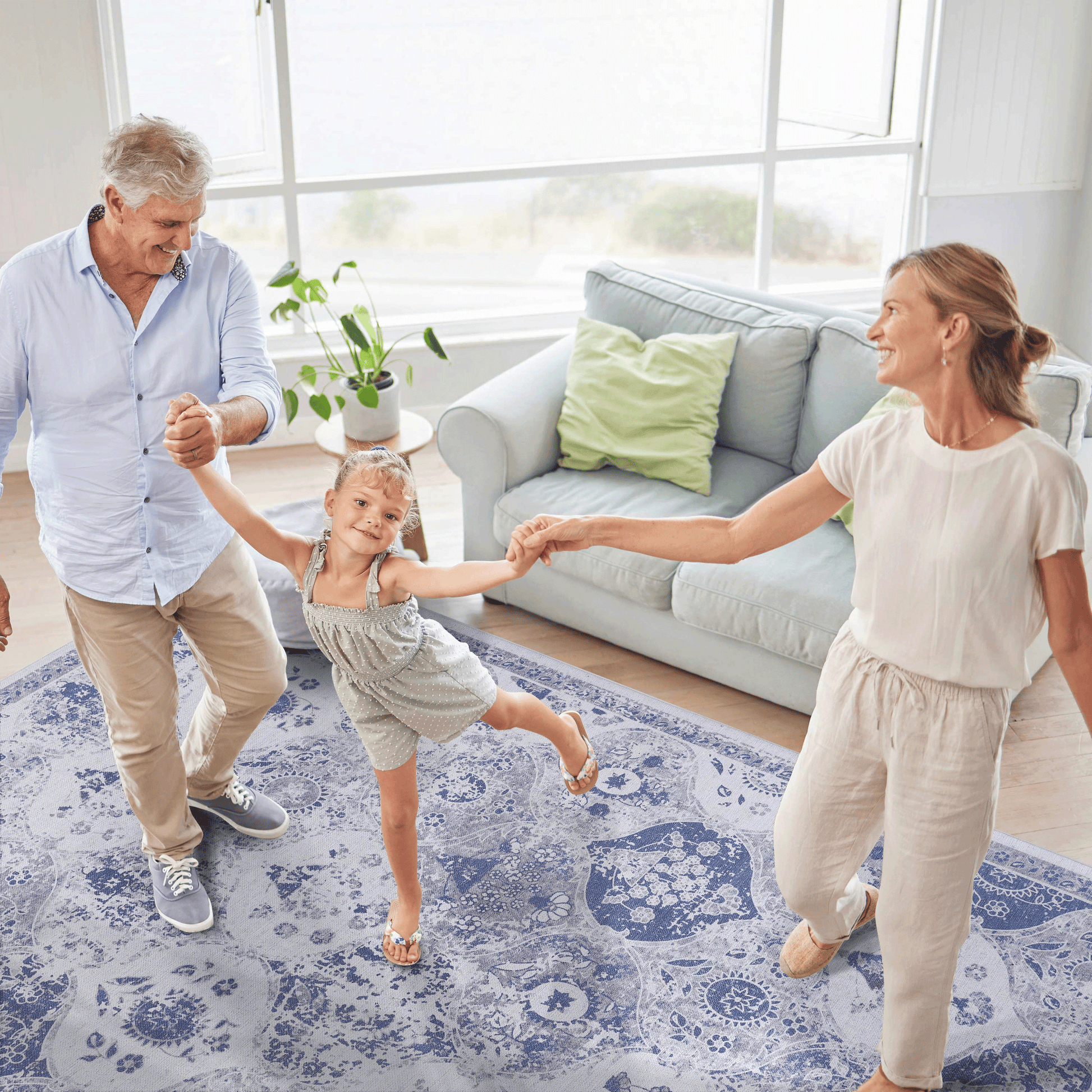 4X6 Area Rugs, Washable Rug, Low Pile, Non Slip, Non Shedding, Foldable, Kid & Pet Friendly Area Rugs For Living Room, Bedroom, Kitchen, Dining Room Rug, Blue Area Rug Blue, 4' X 6' Blue Chenille Polyester