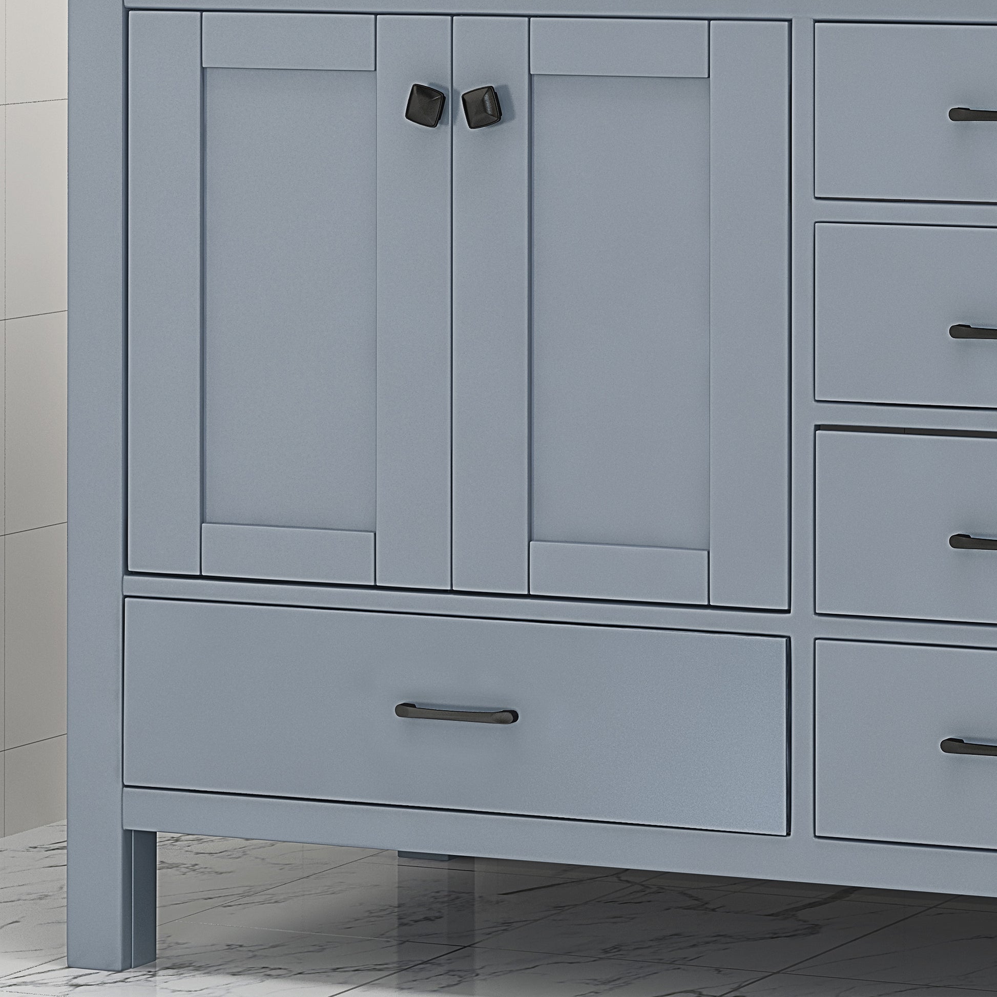 73'' Bathroom Vanity With Marble Top & Double Ceramic Sinks, 4 Doors, 6 Drawers, Grey Grey Plywood