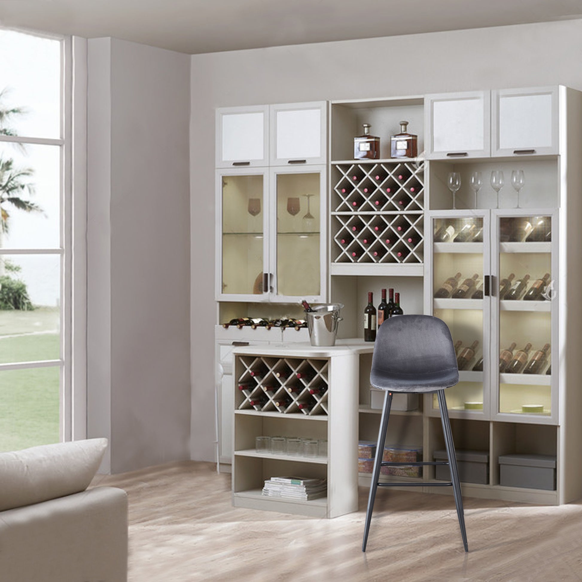 Bar Stools Set Of 2, 30 Inches Velvet Barstool Modern Counter Bar Height Chair With Back, Sturdy Metal Legs & Footrests, Easy Assembly, Island Stool For Kitchen Bar Dark Grey Velvet