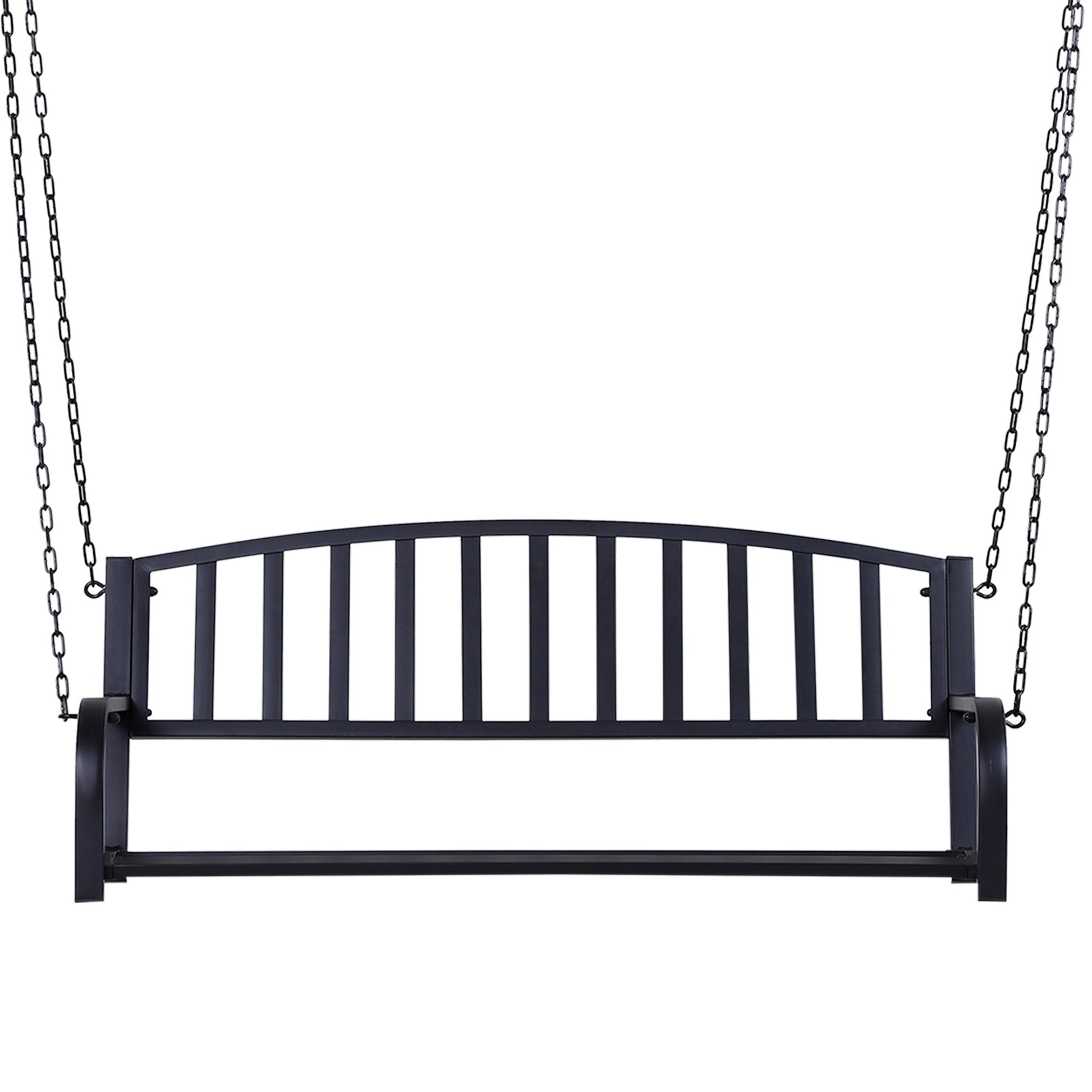 Outsunny 2 Person Front Porch Swing Patio Swing Bench, Outdoor Steel Swing Chair With Sturdy Chains, For Backyard, Deck, 528 Lb Weight Capacity, Black Black Steel