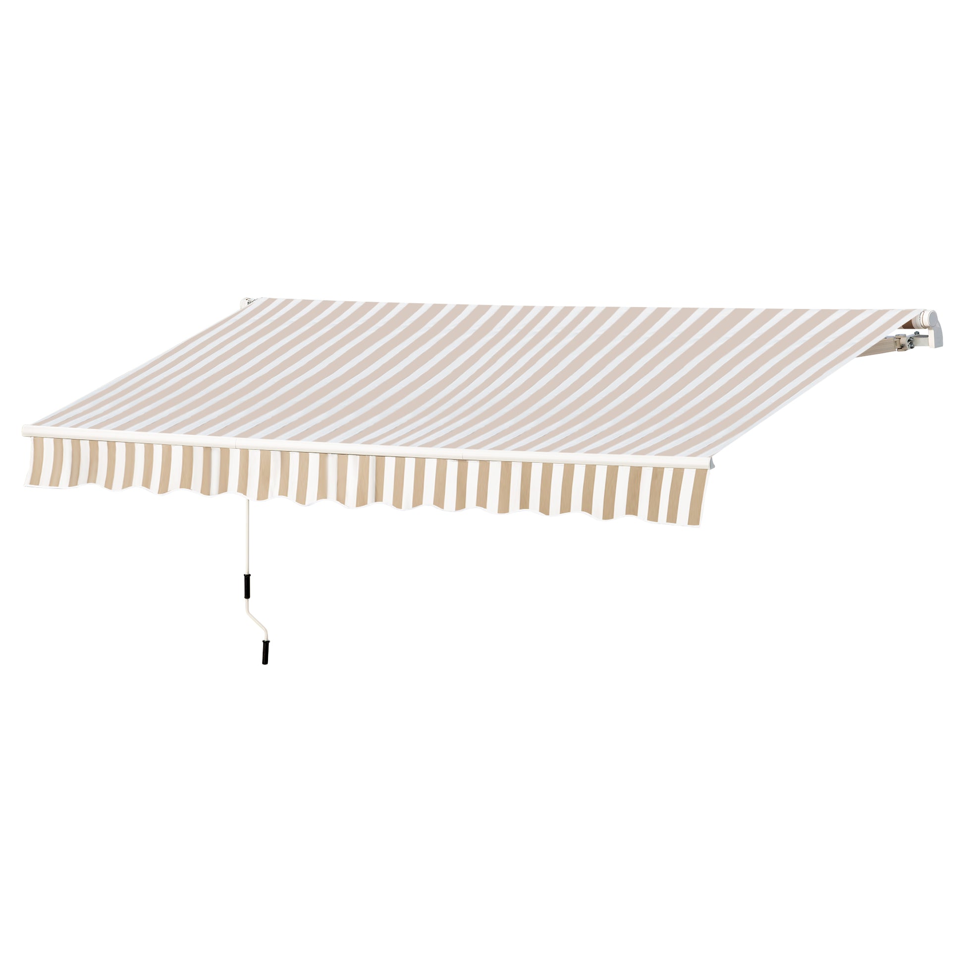 Outsunny 12' X 10' Retractable Awning Patio Awnings Sun Shade Shelter With Manual Crank Handle, 280G M Uv & Water Resistant Fabric And Aluminum Frame For Deck, Balcony, Yard, Beige And White Beige Aluminum