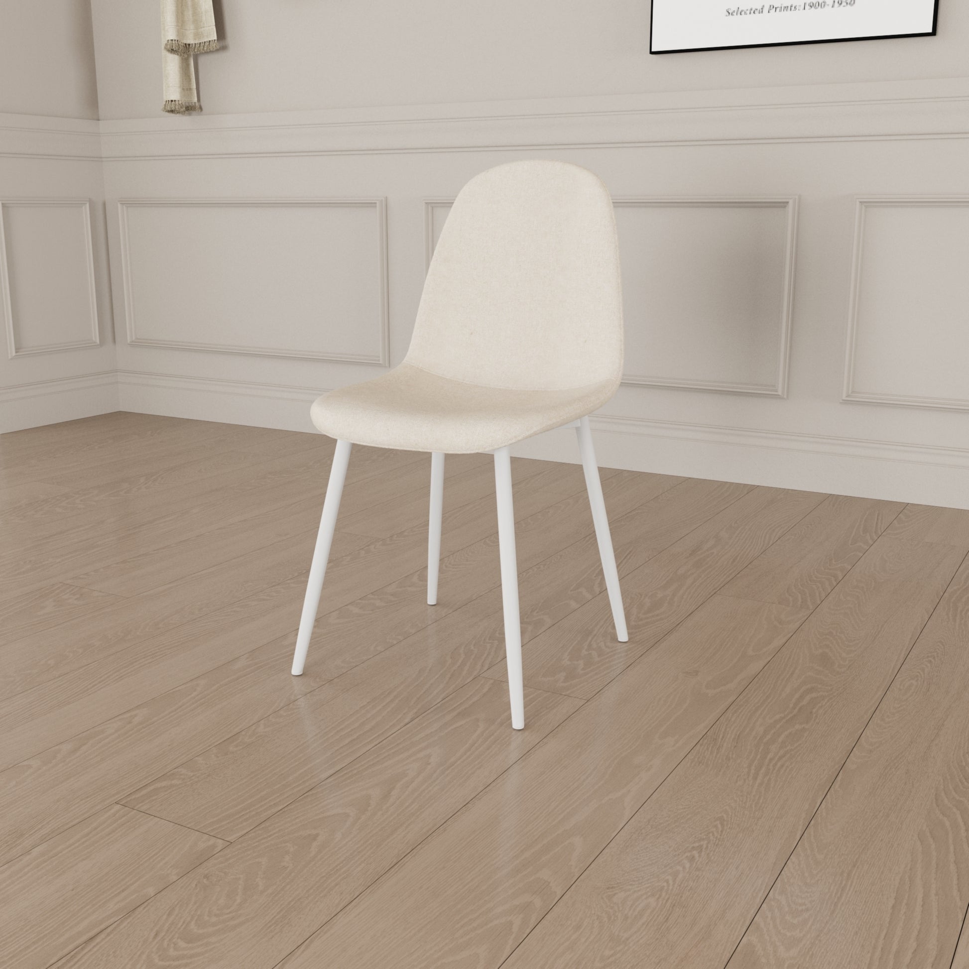 63 "Mdf Cream Style Coffee Table And Modern Dining Chair 4 Piece Set, Modern Fashion Kitchen Table Set, Round Wave Table Legs, Dining Table And Linen Chair Beige White Mdf