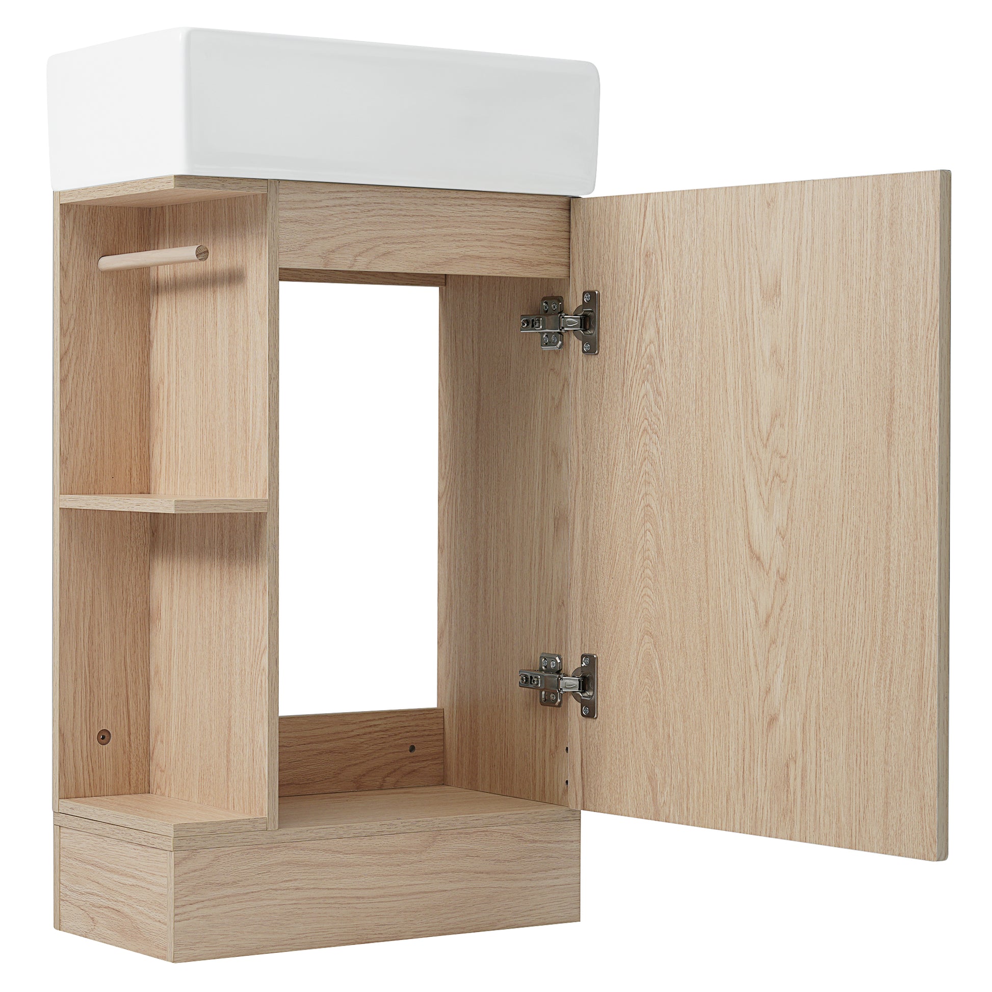 18.6" Bathroom Vanity With Sink, Bathroom Vanity Cabinet With Two Tier Shelf, Left Or Right Orientation, Natural Natural Mdf
