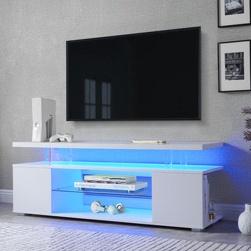 Tv Stand For 65 Inch Tv Led Gaming Entertainment Center Media Storage Console Table With Large Side Cabinet For Living Room White White Dining Room 60 69 Inches American Design,Modern Engineered Wood