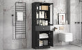 Tall Bathroom Storage Cabinet, Cabinet With Four Doors And Drawers, Adjustable Shelf, Mdf Board, Black Black Mdf