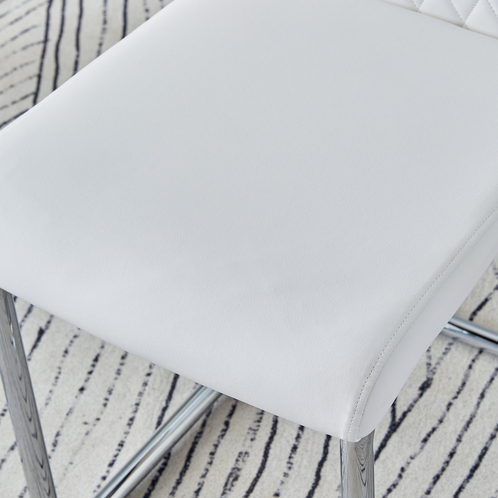 Table And Chair Set.Modern Rectangular Glass Dining Table With A Tempered Glass Tabletop And Silver Metal Legs, Paired With Multiple Chairs Designed With Pu Cushions And Silver Metal Legs. Silver White Seats 6 Tempered Glass