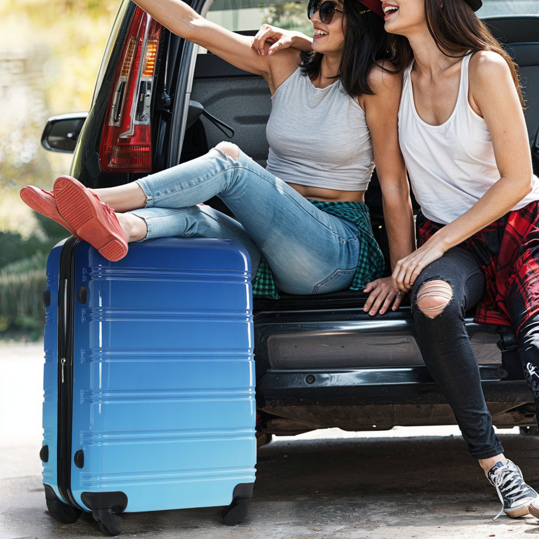 Hardshell Luggage Sets 3 Piece Gradient Color Expandable Suitcase With Spinner Wheels And Tsa Lock Lightweight 20" 24" 28" Available,Blue And Light Blue Blue Multi Pc