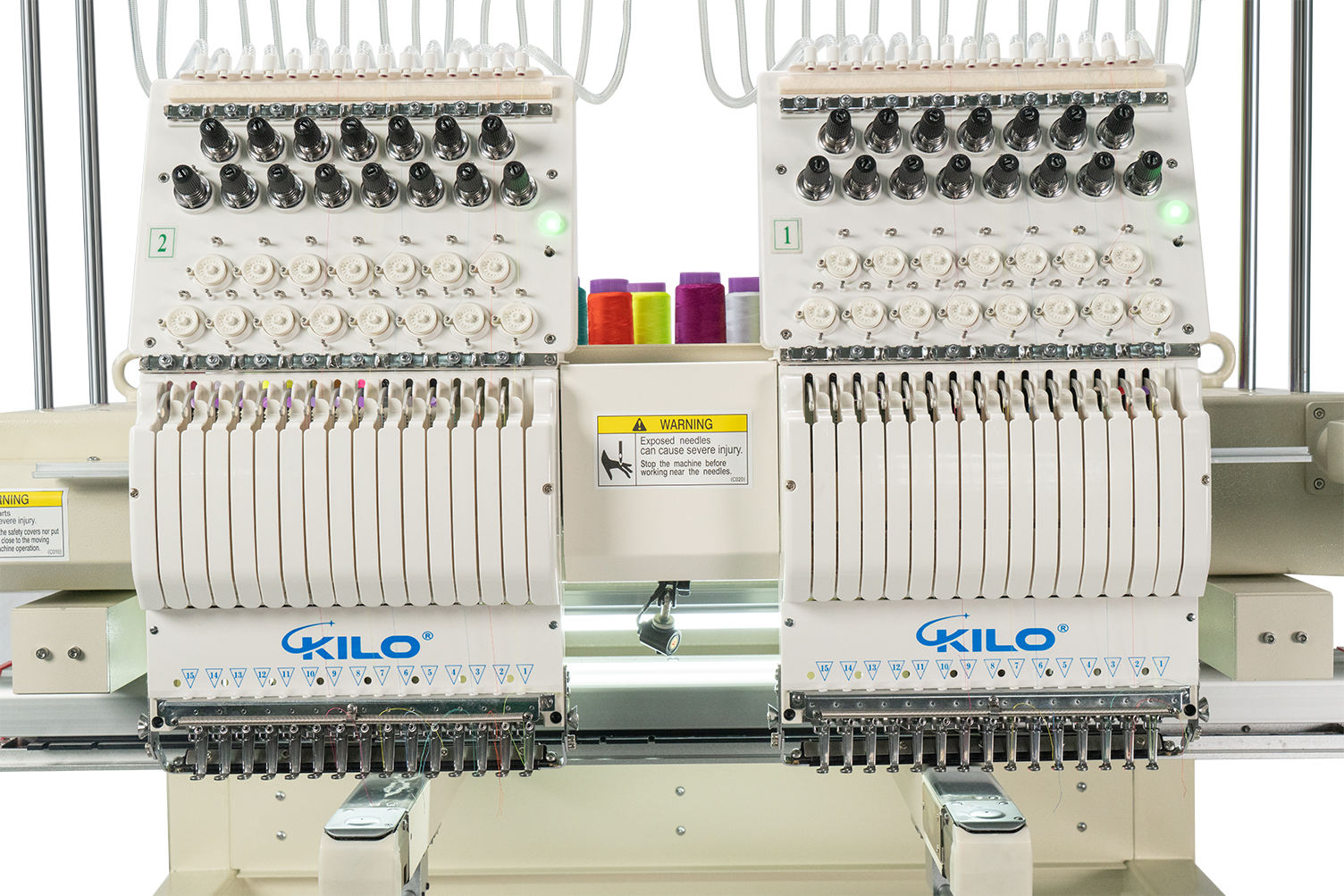 Double Head Computerized Commercial Embroidery Machine, 15 Needles 17.7X15.7 Inches Embroidery Area, Industrial Embroidery Machine For Hat For Cap Hat Graphic Embroidery White Green Metal