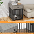 Dog Crate Furniture, Dog House, Decorative Dog Kennel With Drawer, Indoor Pet Crate End Table For Small Dog, Iron Tube Dog Cage, Chew Proof Gray Mdf