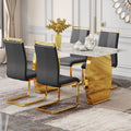 Table And Chair Set, Rock Plate Table Top, Gold Metal Table Legs, Stable And Beautiful, Suitable For Most Home Styles. Modern Simple Dining Table, Comfortable Seating. Grey Gold Seats 4 Sintered Stone