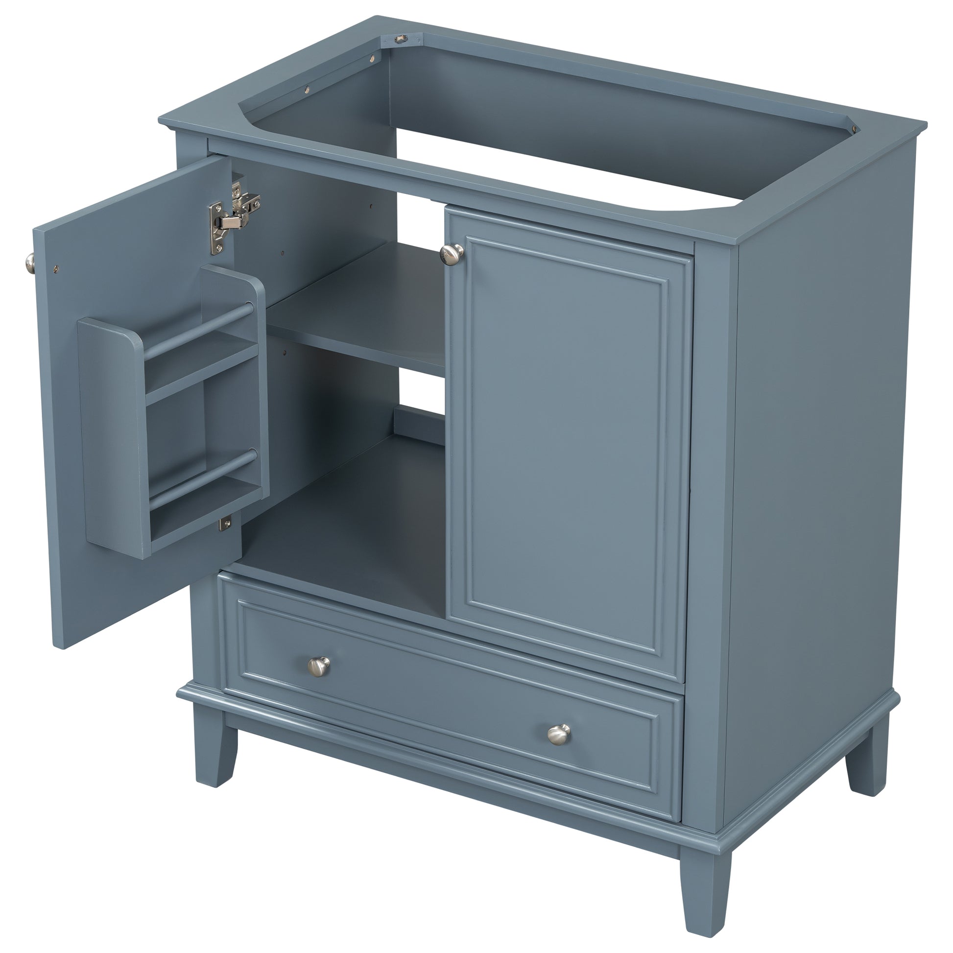 30" Bathroom Vanity Without Sink, Base Only, Multi Functional Bathroom Cabinet With Doors And Drawer, Solid Frame And Mdf Board, Blue Blue Solid Wood Mdf