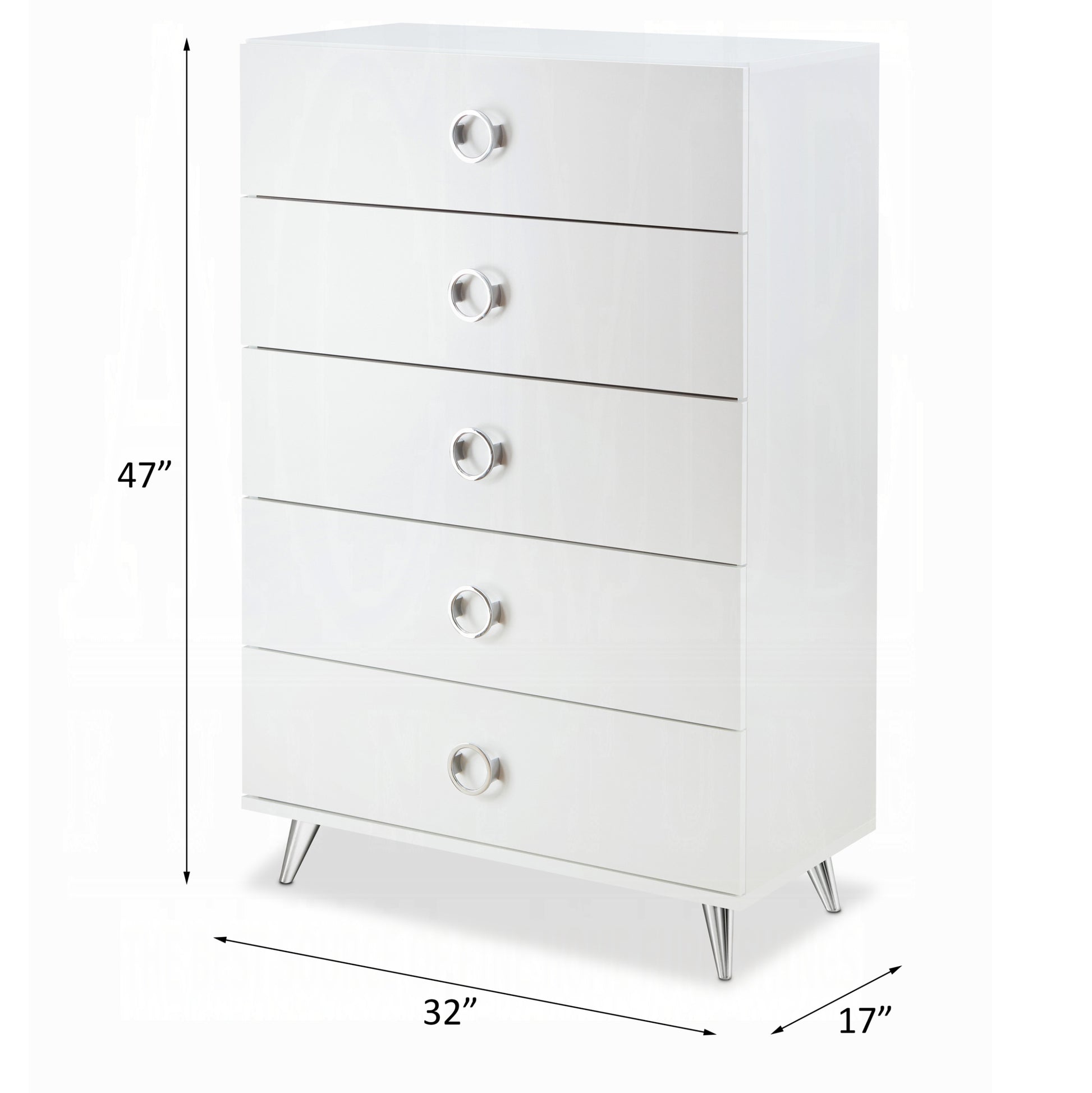 White 5 Drawer Chest With Ring Pull Handles White Bedroom Contemporary Particle Board Mdf