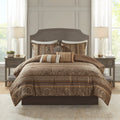 7 Piece Jacquard Comforter Set Brown Gold Queen Queen Brown Gold Polyester