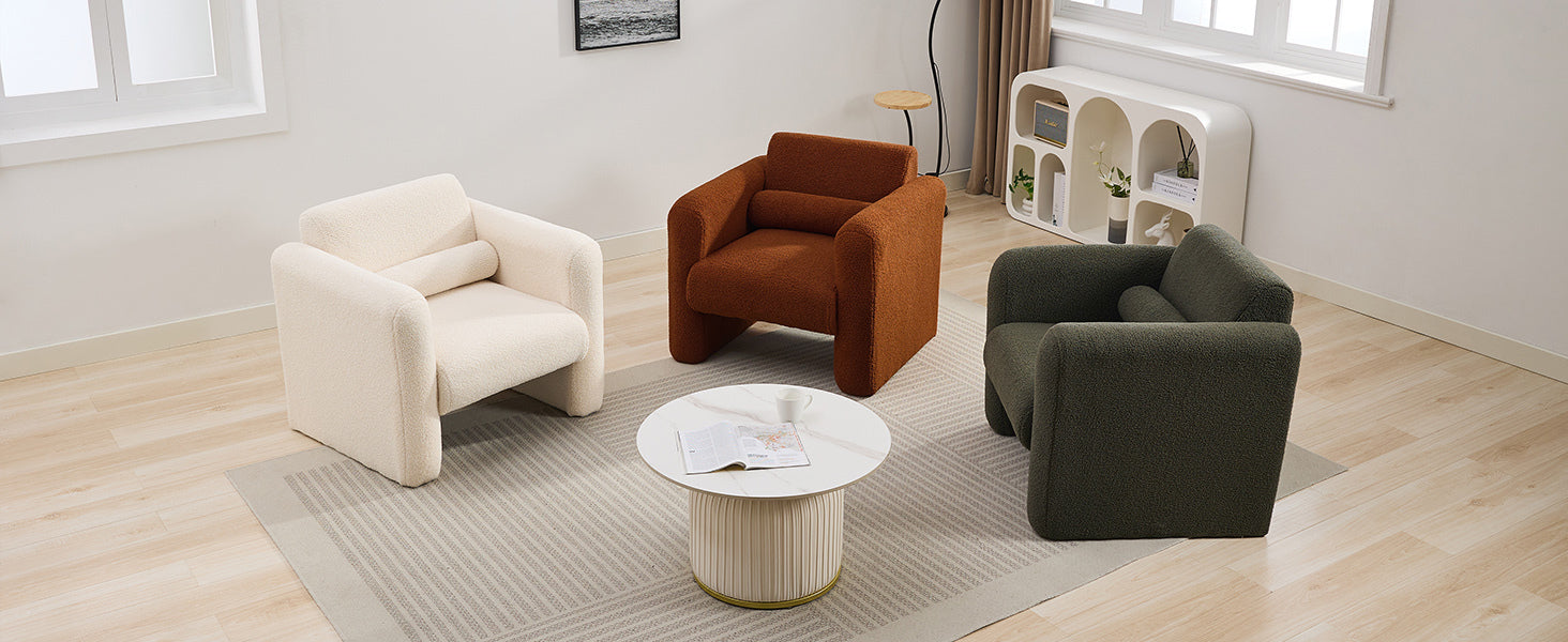 Modern Accent Chair Lambskin Sherpa Fabric Upholstered Comfy Reading Arm Chair Soft Padded Armchair With Back And Pillow For Living Room Bedroom Reception Waiting Room Office, Cream Cream Primary Living Space Upholstered