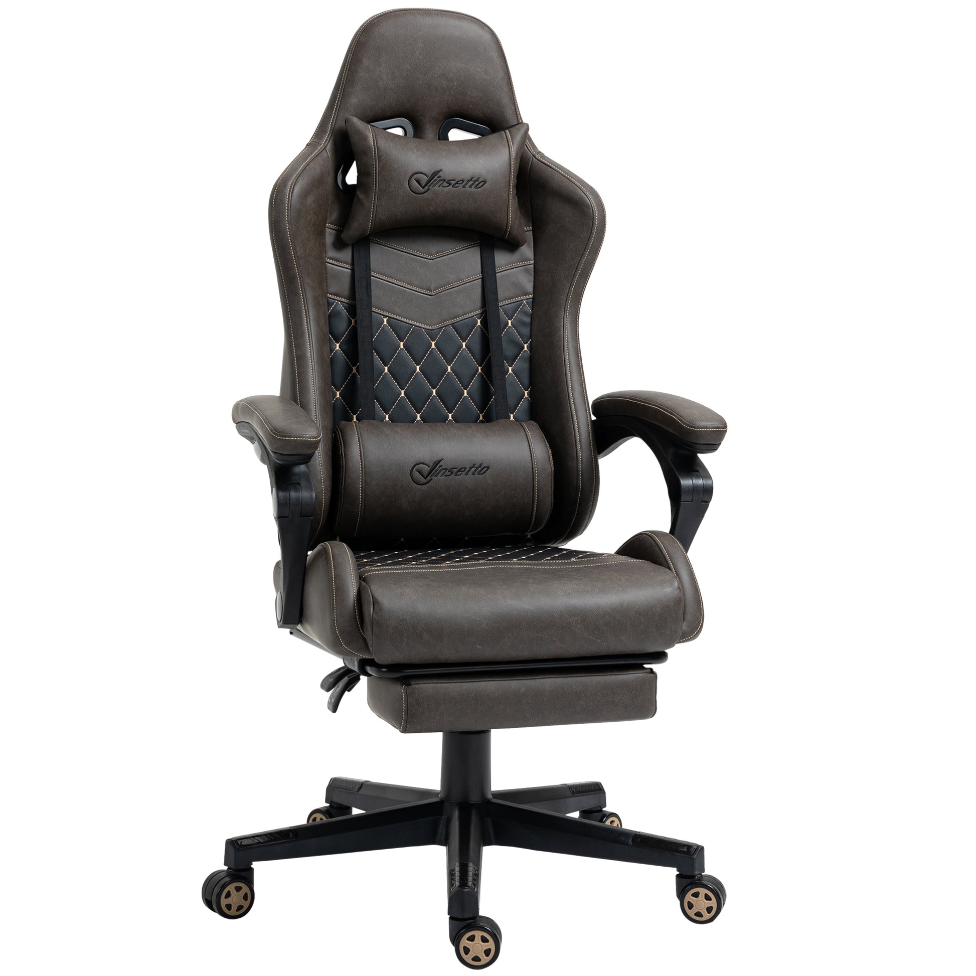Vinsetto Racing Gaming Chair Diamond Pu Leather Office Gamer Chair High Back Swivel Recliner With Footrest, Lumbar Support, Adjustable Height, Brown Brown Pu
