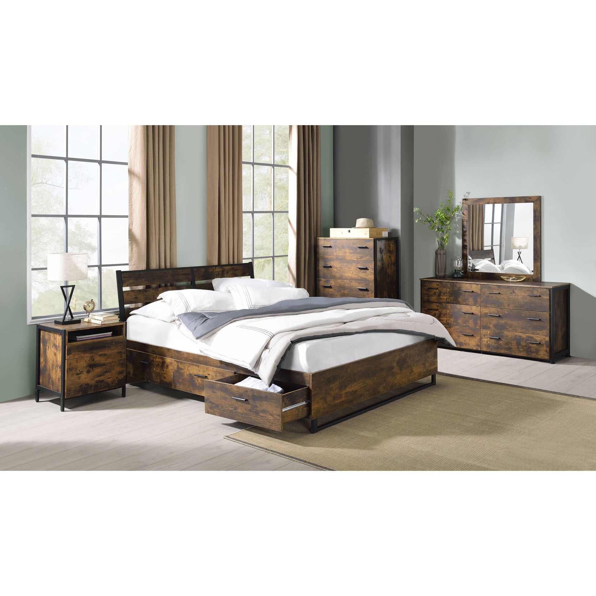 Rustic Oak And Black Chest With 5 Drawer Rustic Bedroom Rustic Wood Paper