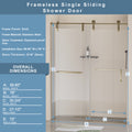 56 60 In. W X 76 In. H Frameless Shower Door, Single Sliding Shower Door, 5 16