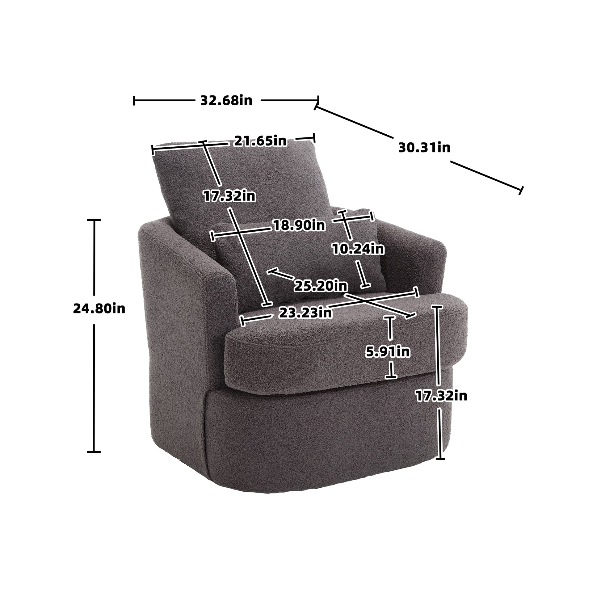 Coolmore Swivel Barrel Chair, Comfy Round Accent Sofa Chair For Living Room, 360 Degree Swivel Barrel Club Chair, Leisure Arm Chair For Nursery, Hotel, Bedroom, Office, Lounge Gray Teddy Gray