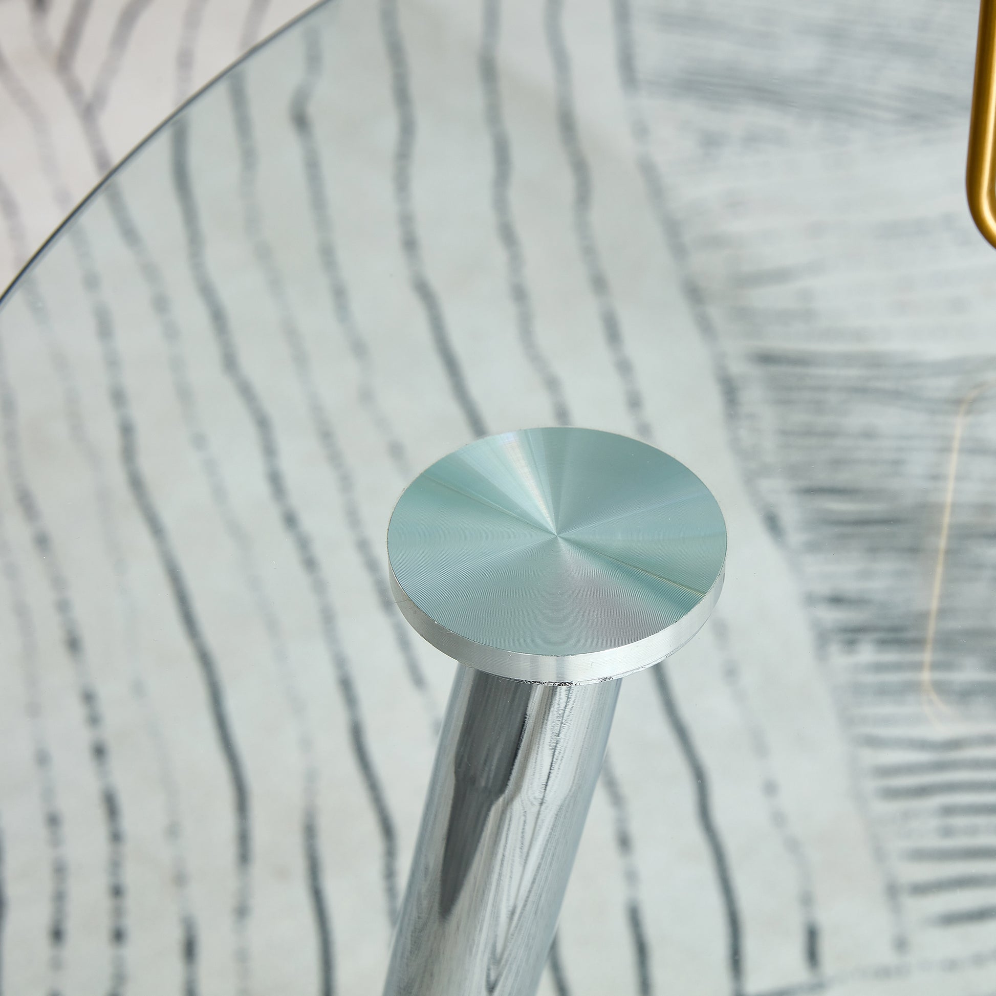 Table And Chair Set.A Modern Minimalist Round Dining Table With Transparent Tempered Glass Top And Silver Metal Legs,Paired With 6 Multiple Transparent High Quality Pet Dining Chairs With Silver Legs. Silver,Transparent Seats 6 Glass Metal