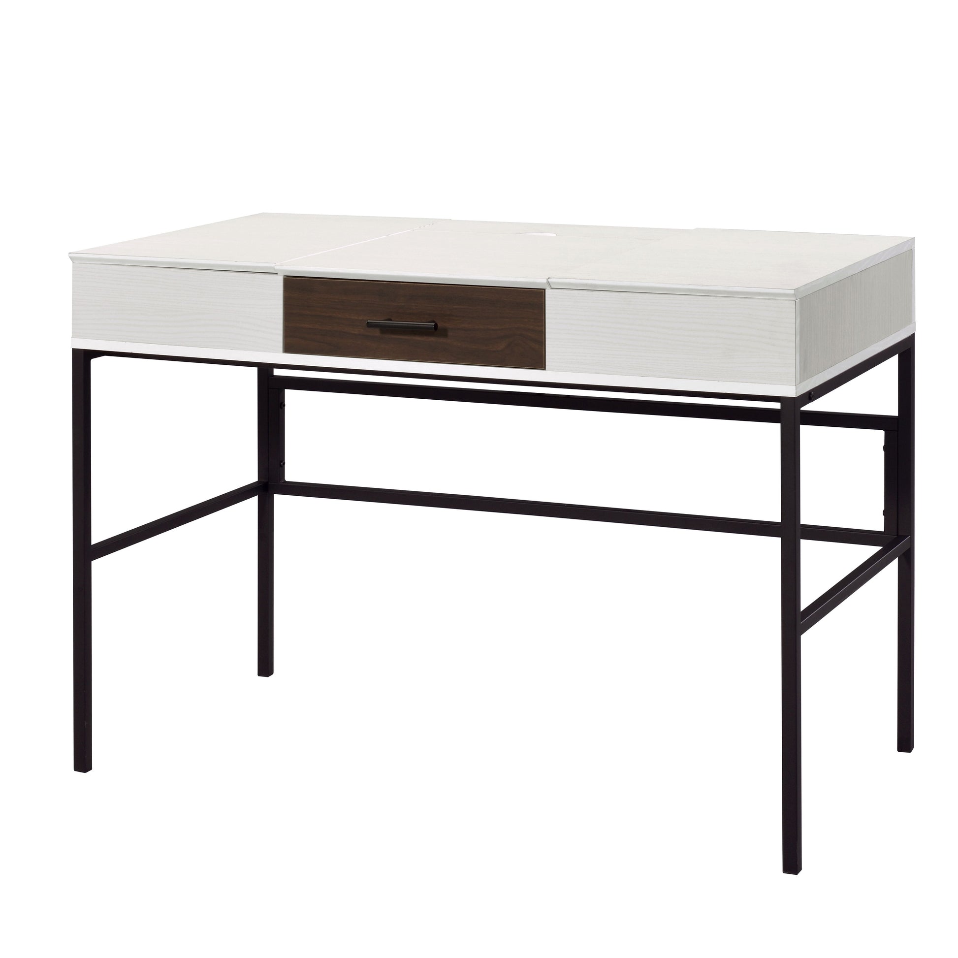 Natural And Black Writing Desk With Usb Port Black Natural Built In Outlets Or Usb Writting Desk Office Industrial Rectangular Drawers Wood Metal