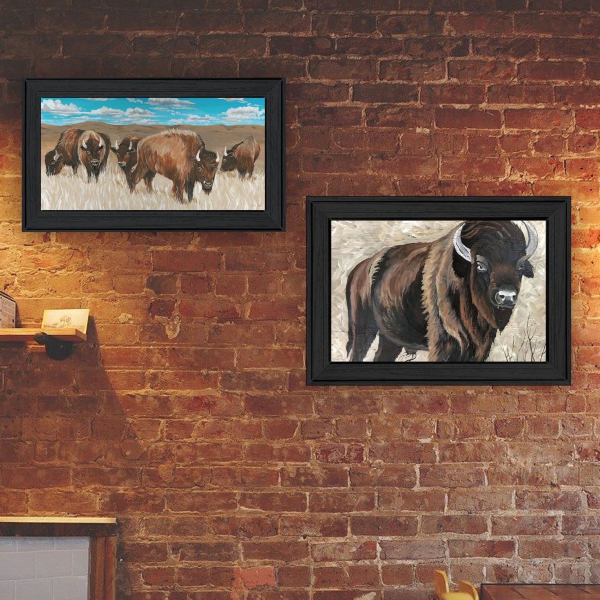 "The Boss Of The Bison Herd" Framed Wall Art For Living Room, Wall Art Print For Home Decor, Bedroom Wall Art By Cindy Jacobs Multicolor Wood Paper