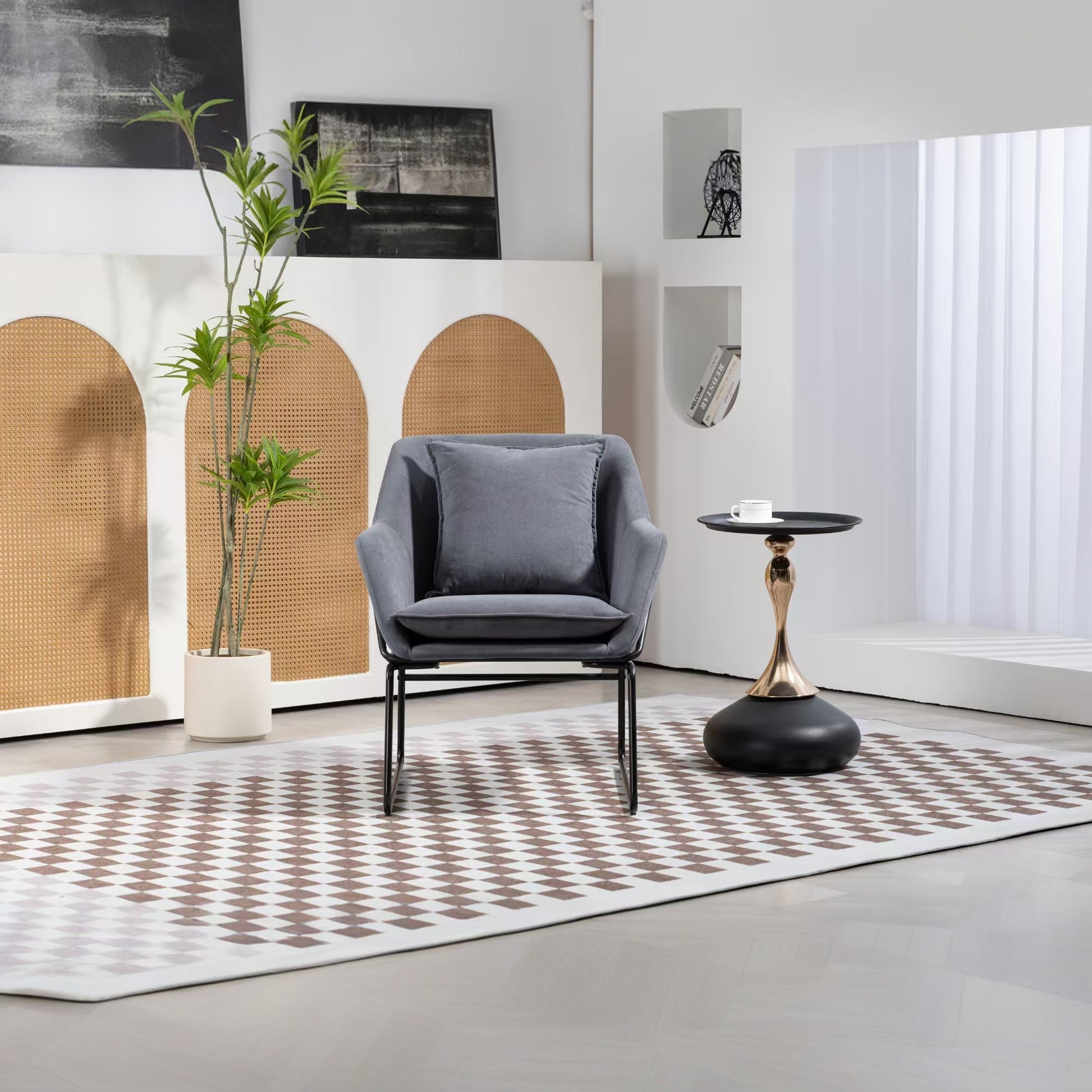 Modern Velvet Desk Chair ,Metal Legs Upholstered Accent Arm Chair For