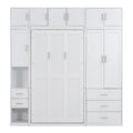 Twin Size Murphy Bed With Lockers And Wardrobes, With Installation Video, White Box Spring Not Required Twin White Murphy Solid Wood Mdf