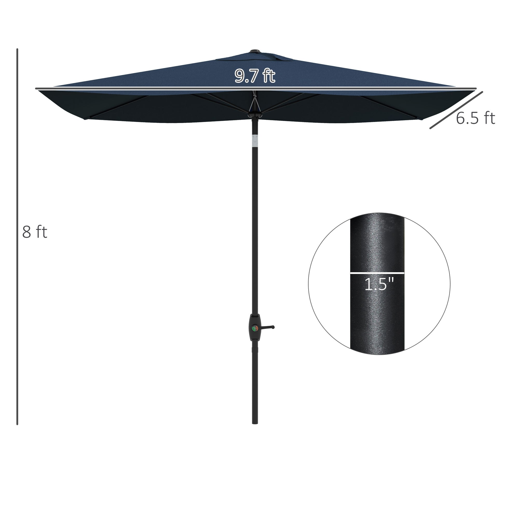 Outsunny 6.5' X 10' Rectangular Market Umbrella, Patio Outdoor Table Umbrella With Crank And Push Button Tilt, Blue Blue Steel