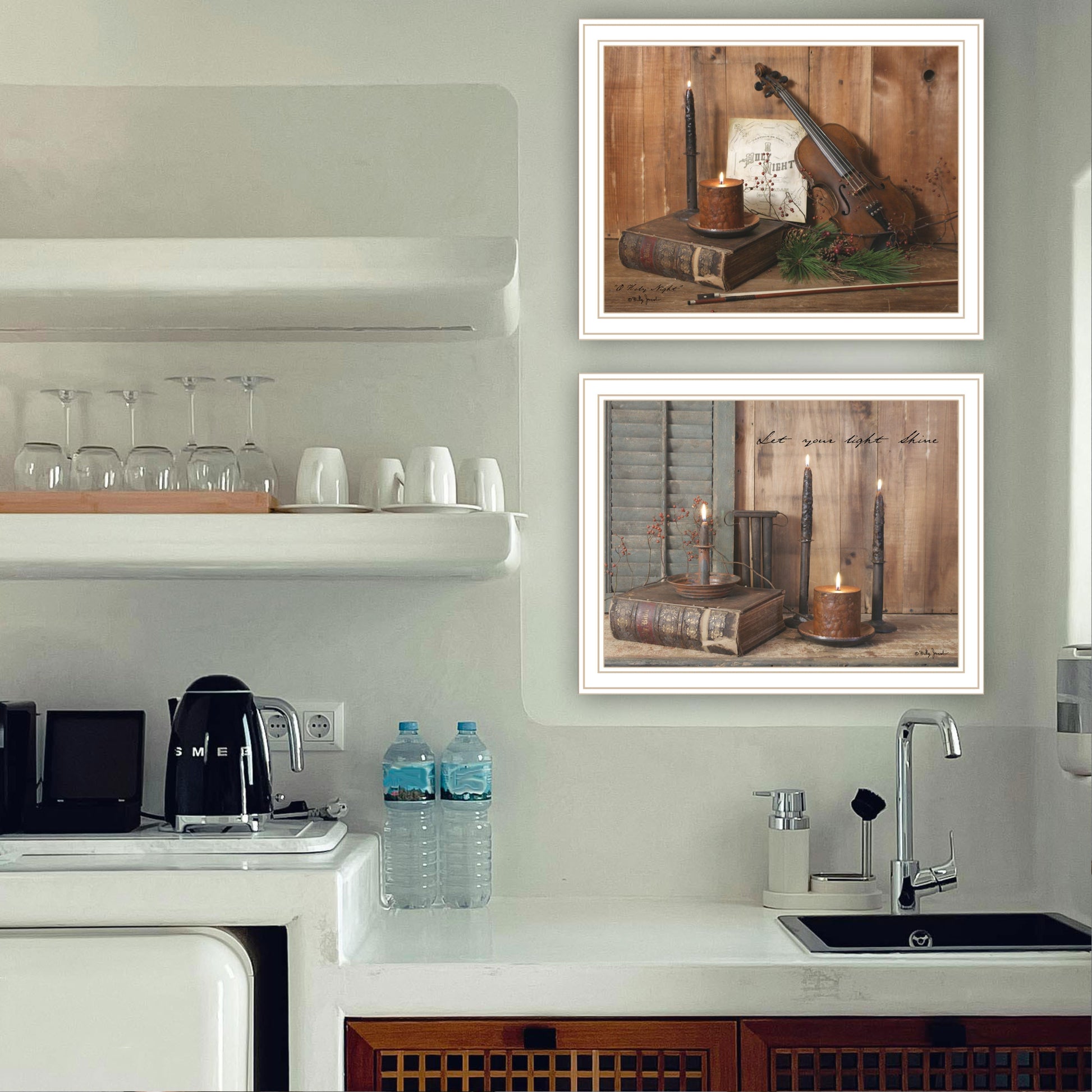 2 Piece Vignette Candlelight O Holy Night White Framed Wall Art For Living Room, Bedroom Wall Art Print For Home Decor By Billy Jacobs Multi Wood Paper