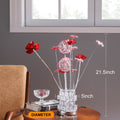 Aluminum 4 Red Roses 6 Petal Floral 2 Red Silver Flower Bud On A 4 Squared Modern Hexagona Chrome Vase Table Lamp For Living Room, Nightstand Bedside Table Lamp For Bedroom, Led Lamp Multicolor Aluminium