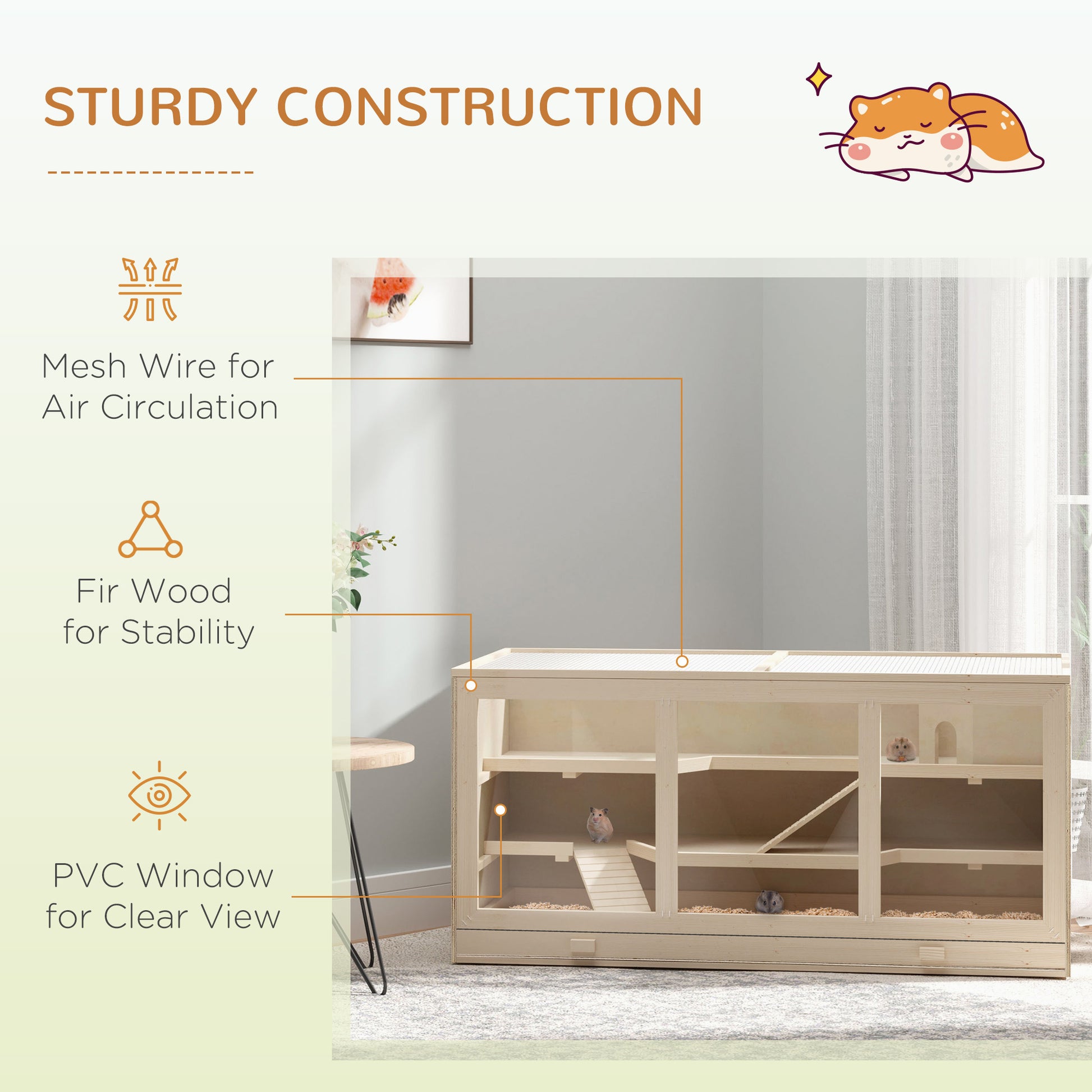 Pawhut Extra Large Wooden Hamster Cage, Gerbil Cage, And Other Small Animal Habitat, Hamster Habitat With Opening Roof, Hut, Ramps, Natural Natural Wood