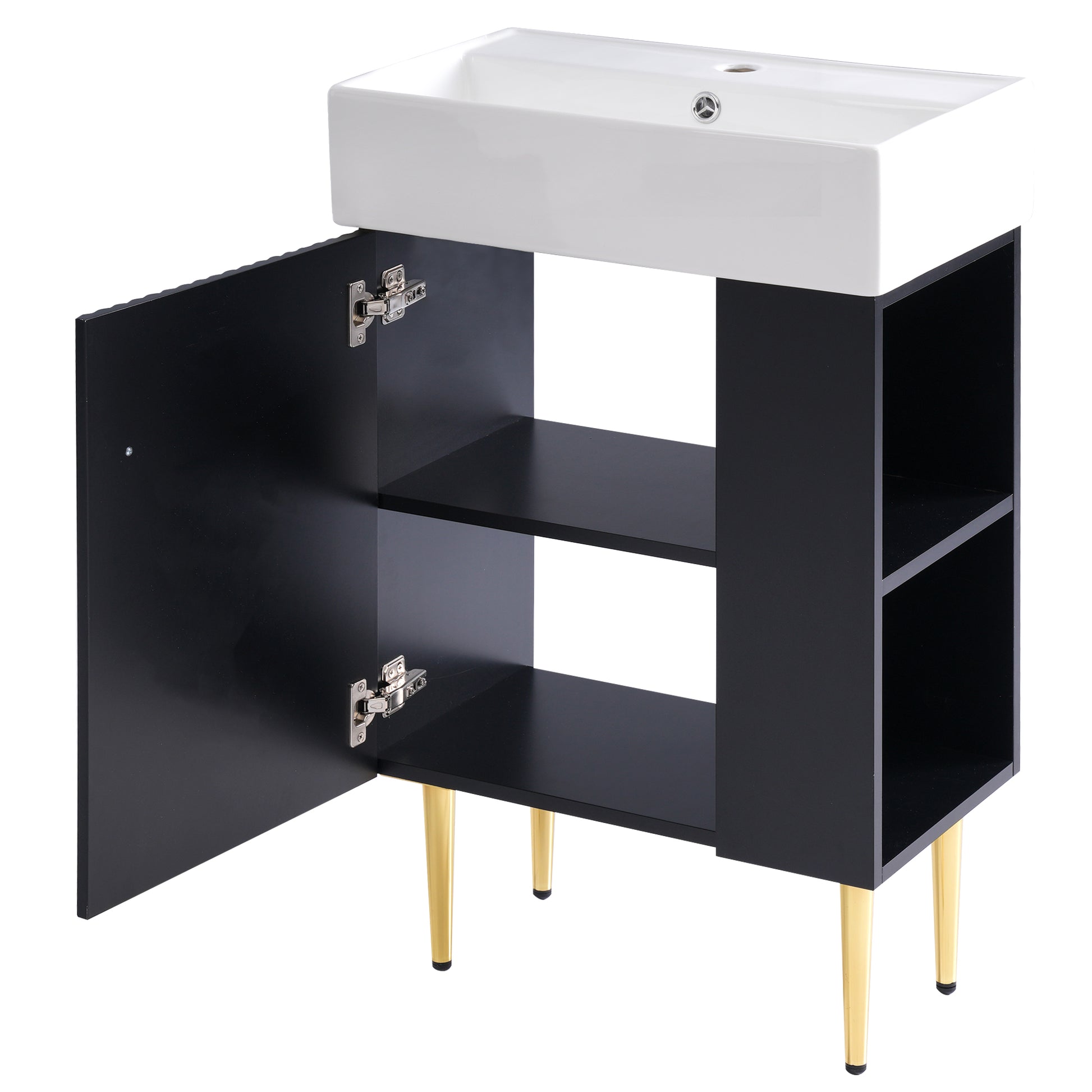 21.6" Black Bathroom Vanity, Combo Cabinet, Bathroom Storage Cabinet, Single Ceramic Sink, Right Side Storage Black Bathroom Ceramic Mdf