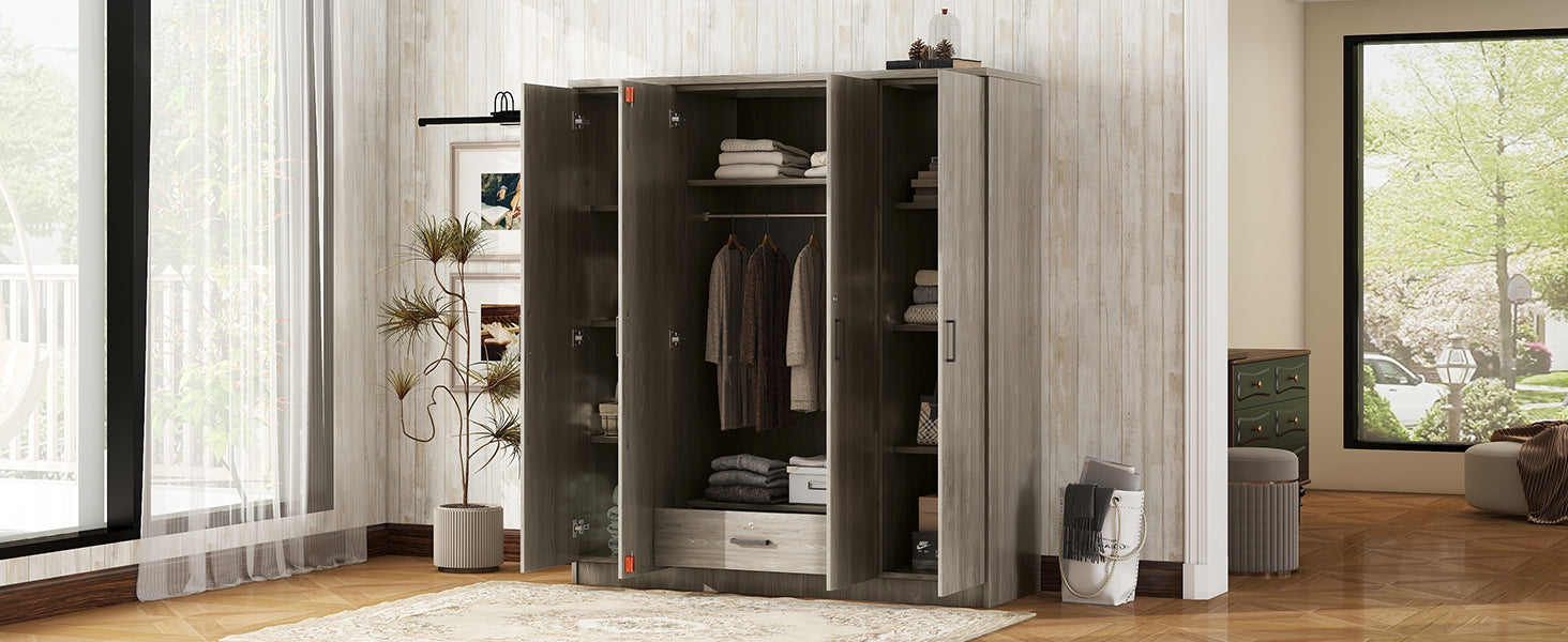 4 Door Wardrobe With 1 Drawer, Gray Grey Gray Bedroom Contemporary Mdf