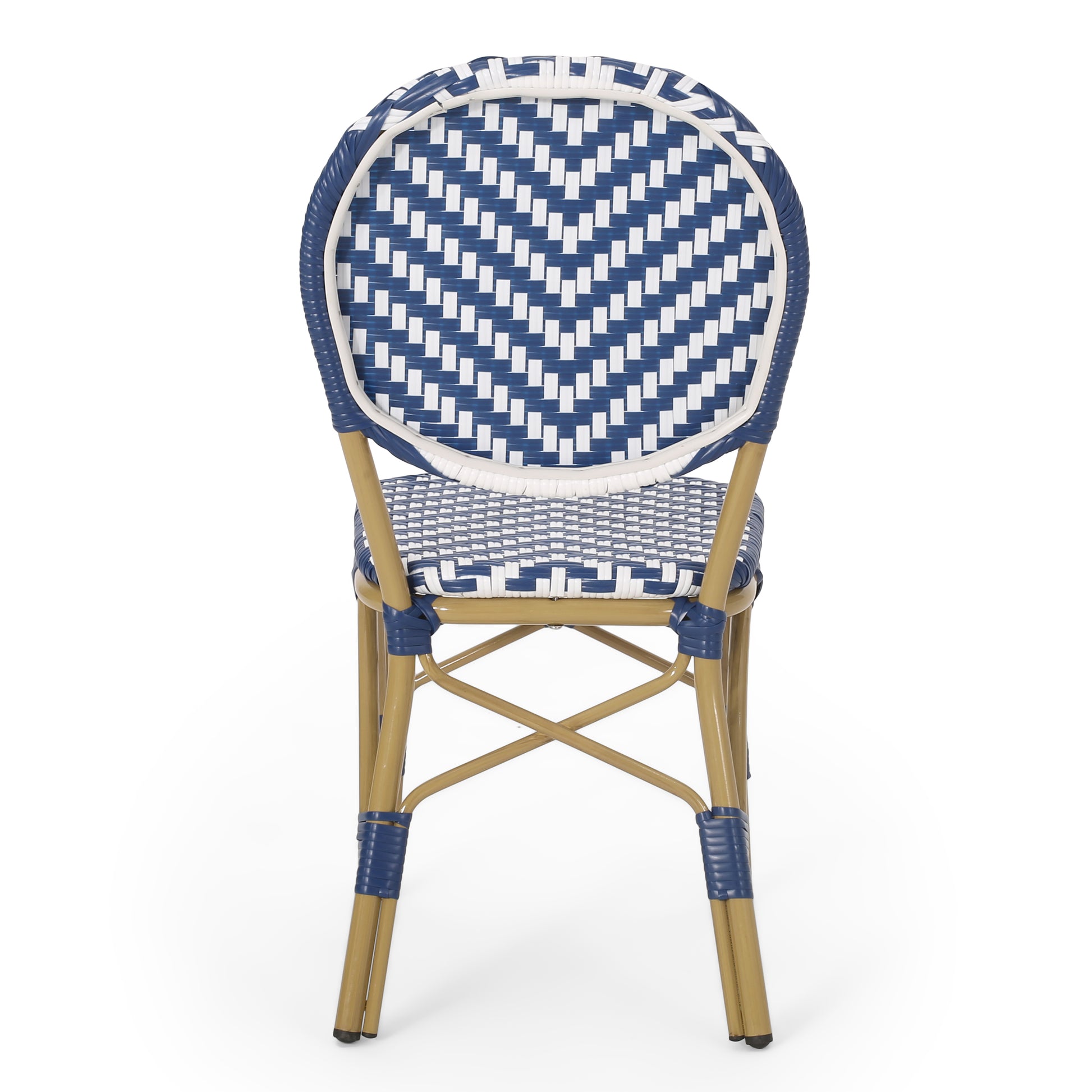 French Bistro Chair White Blue Rattan