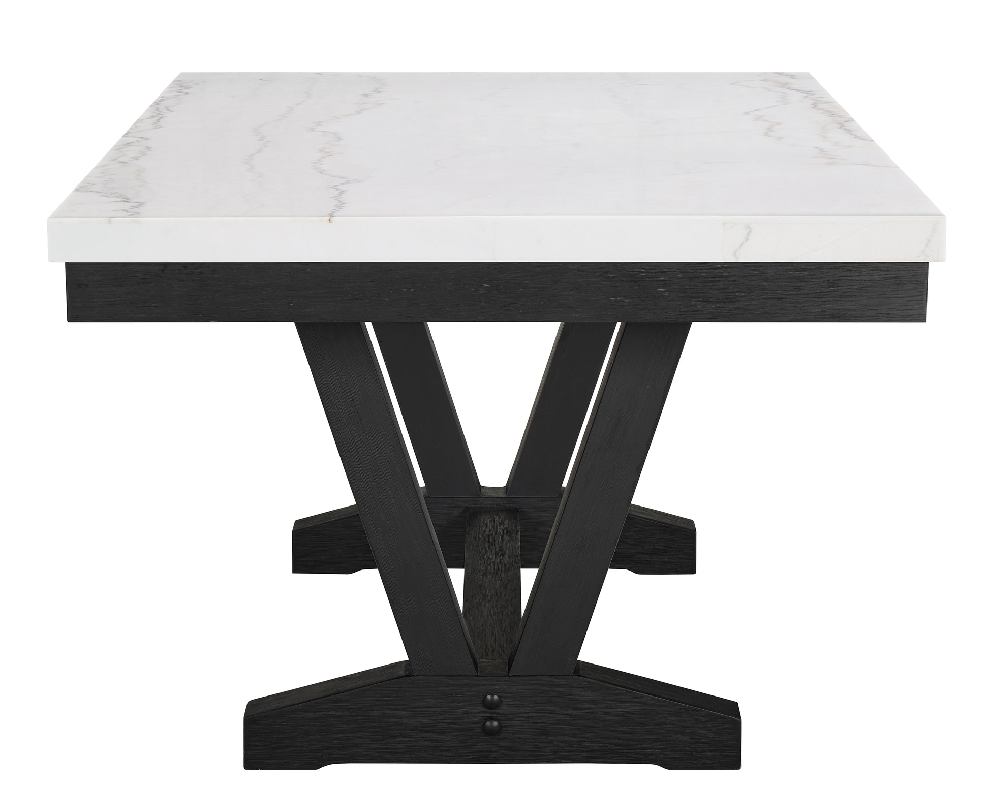 1Pc Transitional Modern Formal Dining Table White Genuine Marble Rectangular Table Top Trestle Base Black Finish Legs Wooden Dining Room Furniture White Seats 6 Dining Room Contemporary,Farmhouse,Transitional Rectangular Marble Trestle