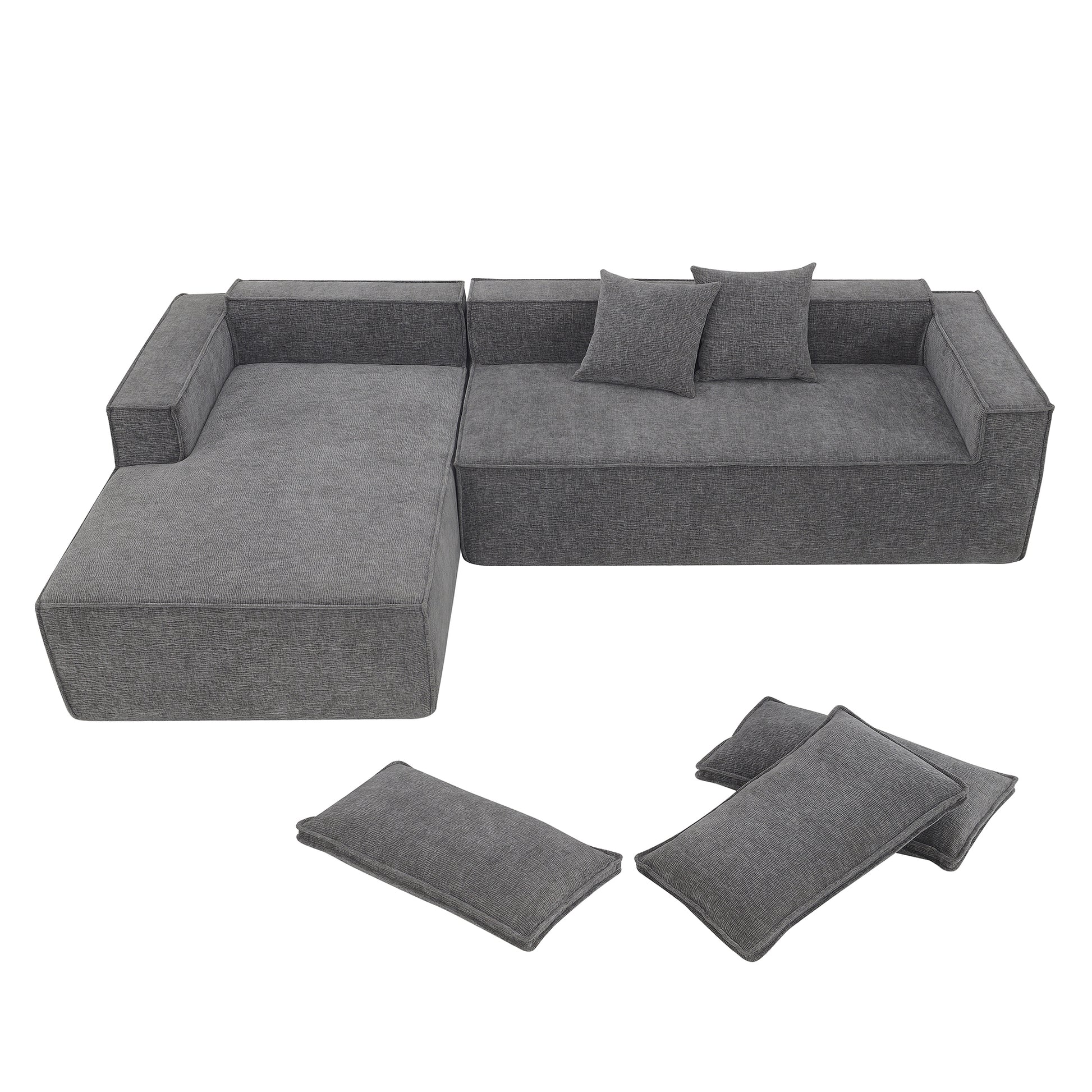 111.5*72"Minimalist Style Modular Sectional Sofa,Wrinkle Resistant Chenille Couch Set,L Shaped Sleeper Sofa Bed For Living Room,2 Pic Free Combination,No Assembly Require,3 Colors Gray Chenille 4 Seat