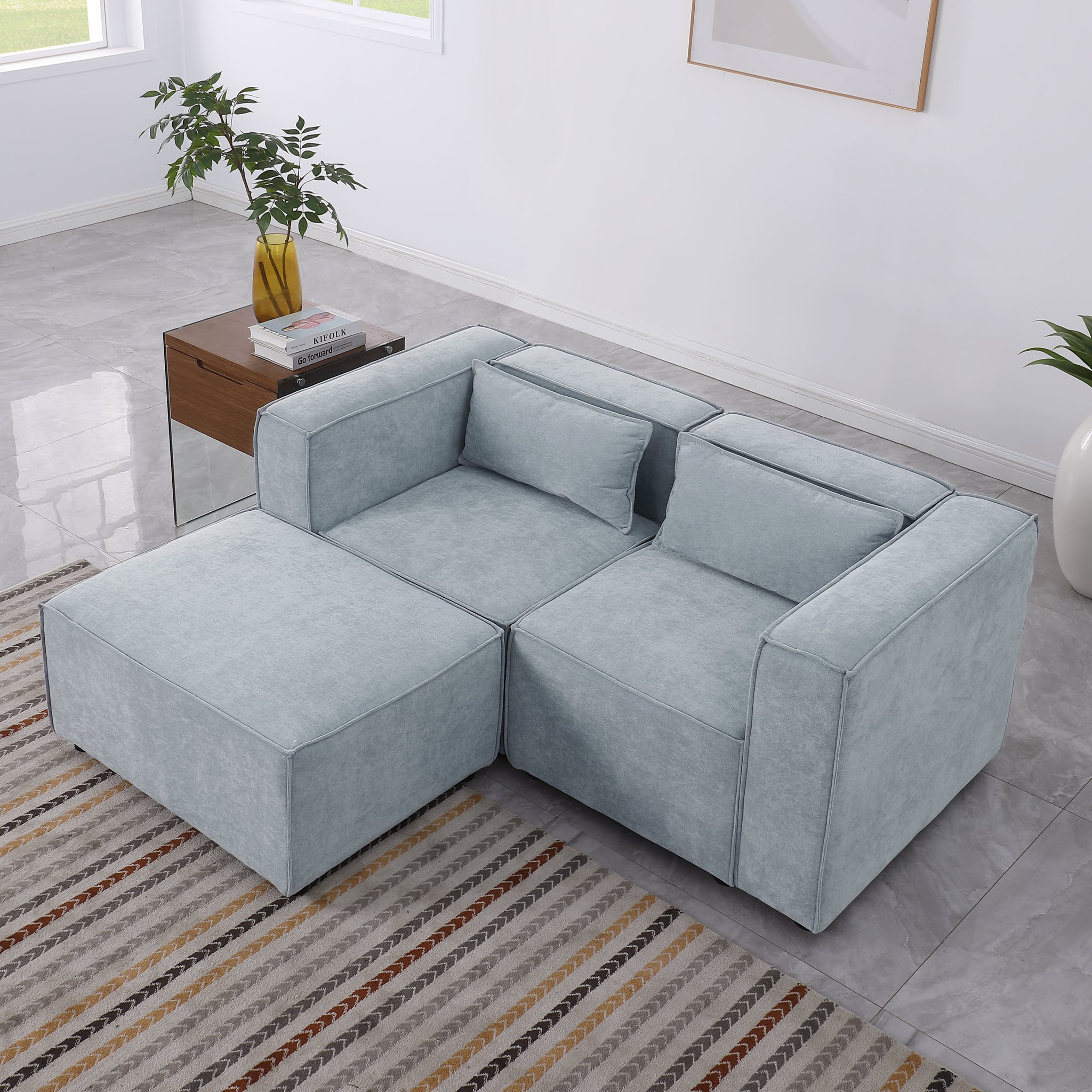 Modular Sofa Grayish Blue Chenille Fabric, Simple And Grand, The Seat And Back Is Very Soft. This Is Also A Knock Down Sofa Grayish Blue Chenille 3 Seat