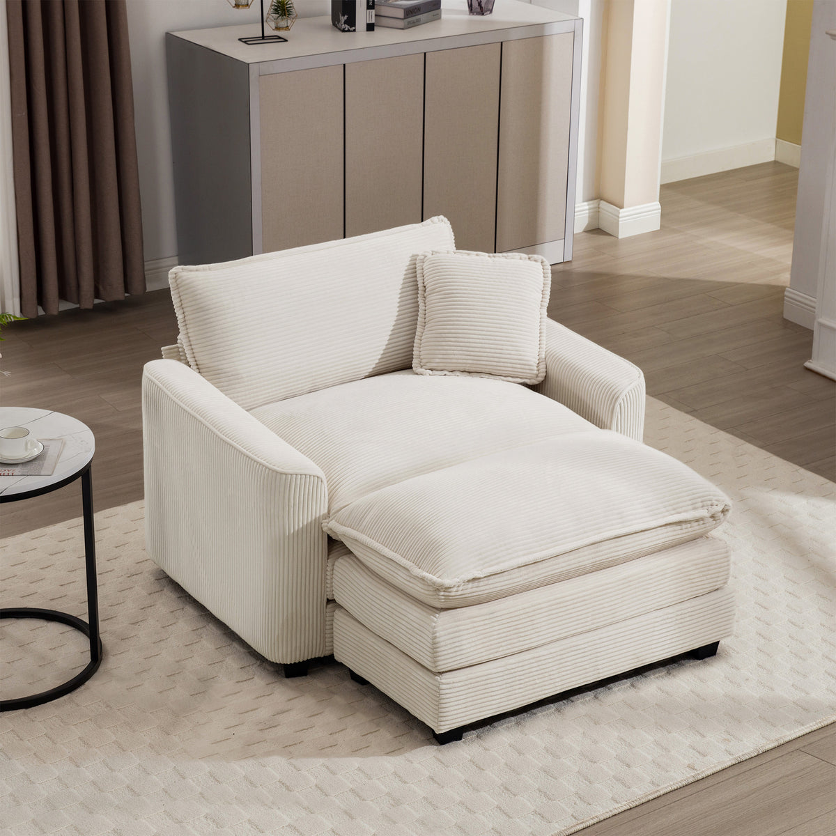 Comfortable Single Chair Deep Seat Sofa With Footstool With One Pillow, Accent Chair With Ottoman Suitable For Living Room And Bedroom And Reading