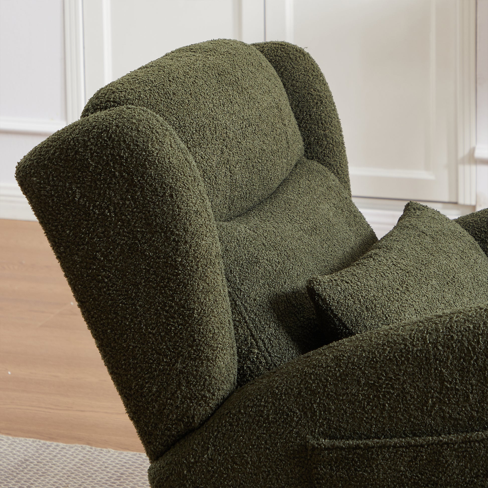 27.2"W Modern Accent High Backrest Living Room Lounge Arm Rocking Chair, Two Side Pocket Army Green Foam Fabric