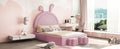 Full Size Upholstered Rabbit Shape Bed With 2 Storage Stools, Velvet Platform Bed With Cartoon Ears Shaped Headboard, Pink Full Pink Wood