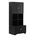 Tall And Wide Bathroom Floor Storage Cabinet, Bathroom Storage Unit, Freestanding Cabinet With 4 Doors, Adjustable Shelves, Open Multi Layer Shelves, Black Black Mdf